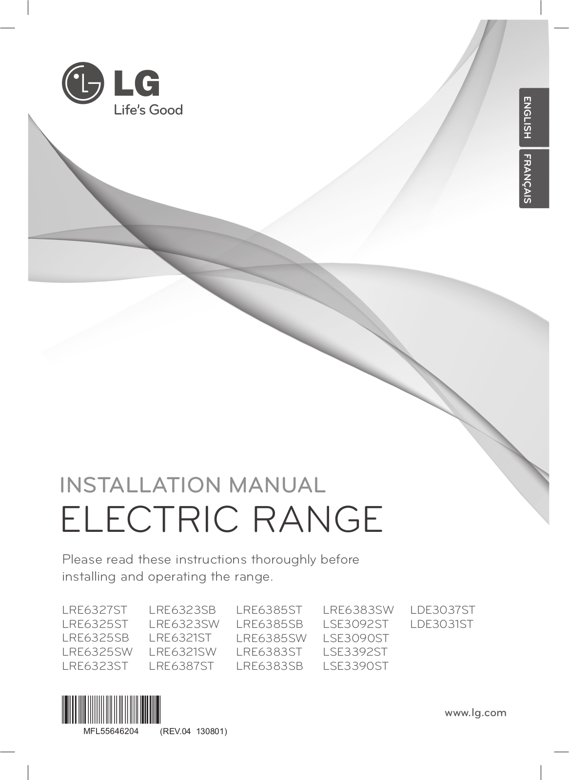 LG LRE6321ST INSTALLATION MANUAL