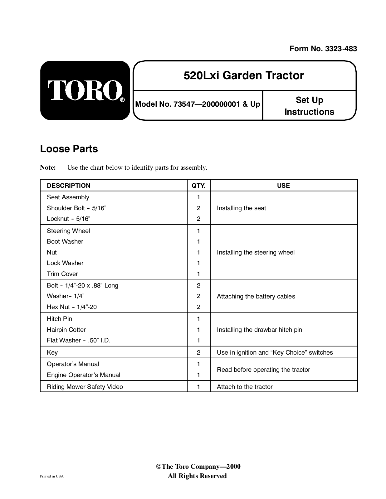 Toro 73547 Setup Instructions