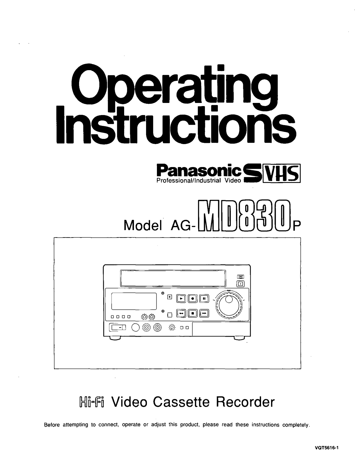 Panasonic AG-MD830P User Manual