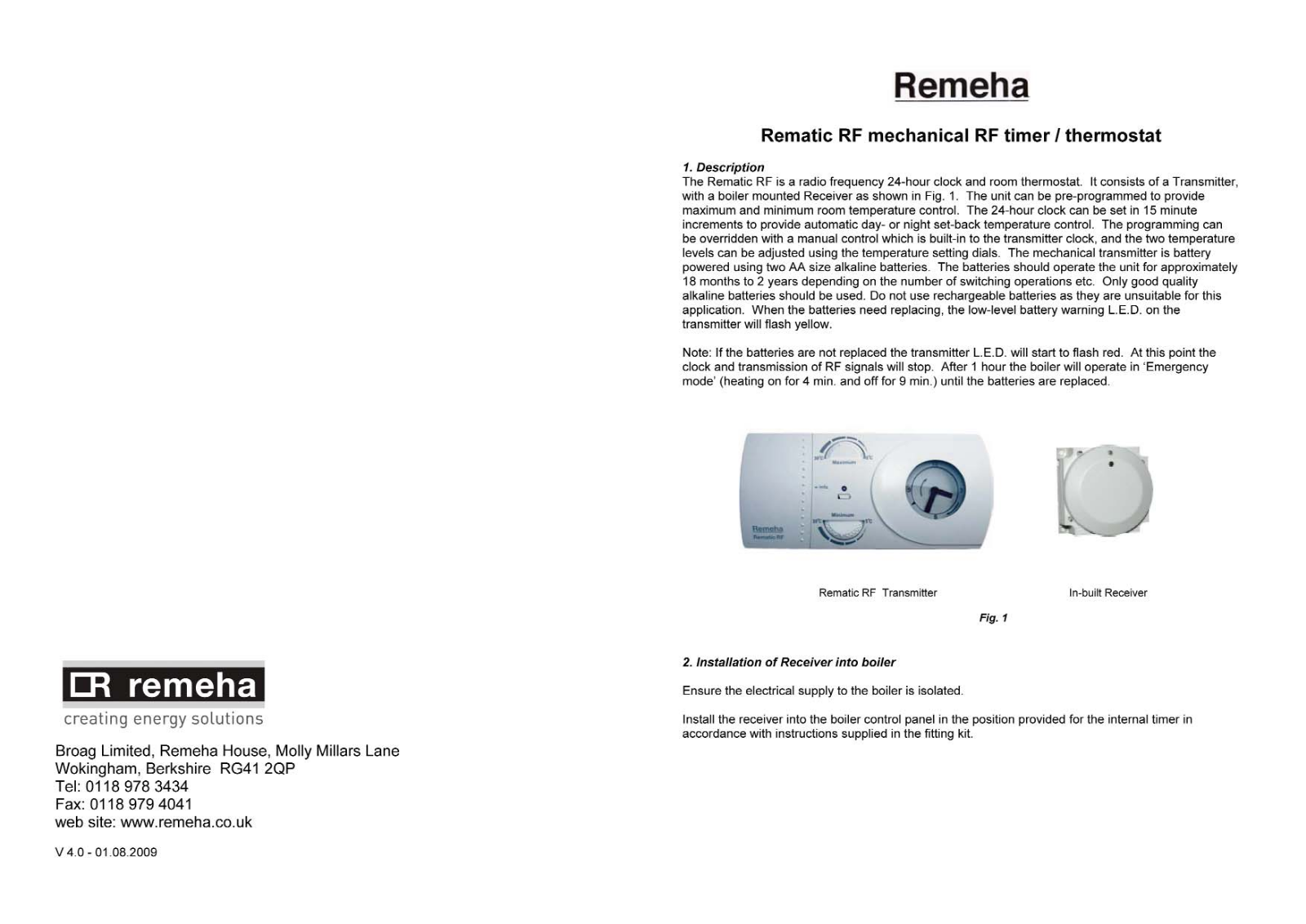 Remeha Rematic RF User Manual