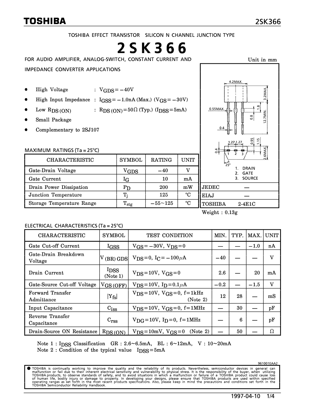 Toshiba 2SK366 Datasheet