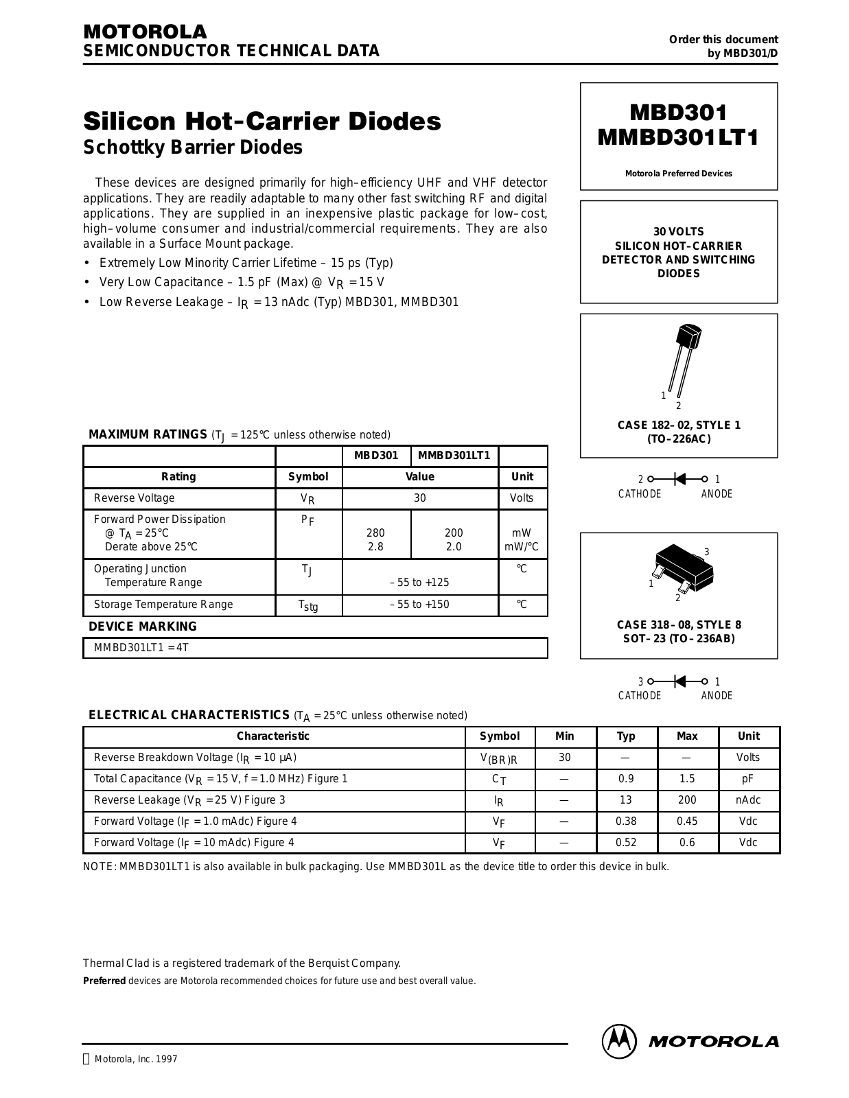 MOTOROLA MBD301 Datasheet