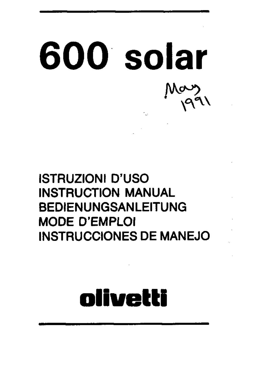 Olivetti 600 SOLAR Instruction Manual