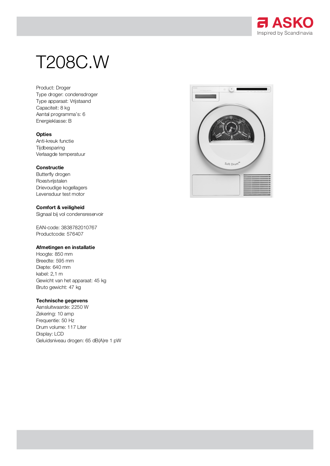 Asko T208C.W.P User Manual