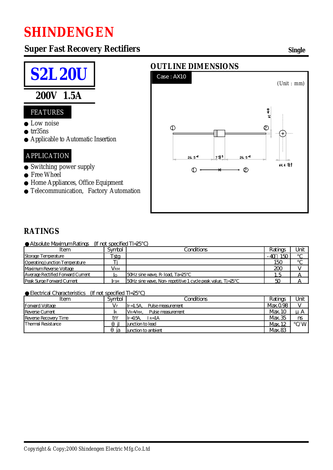 Shindengen Electric Manufacturing Company Ltd S2L20U Datasheet