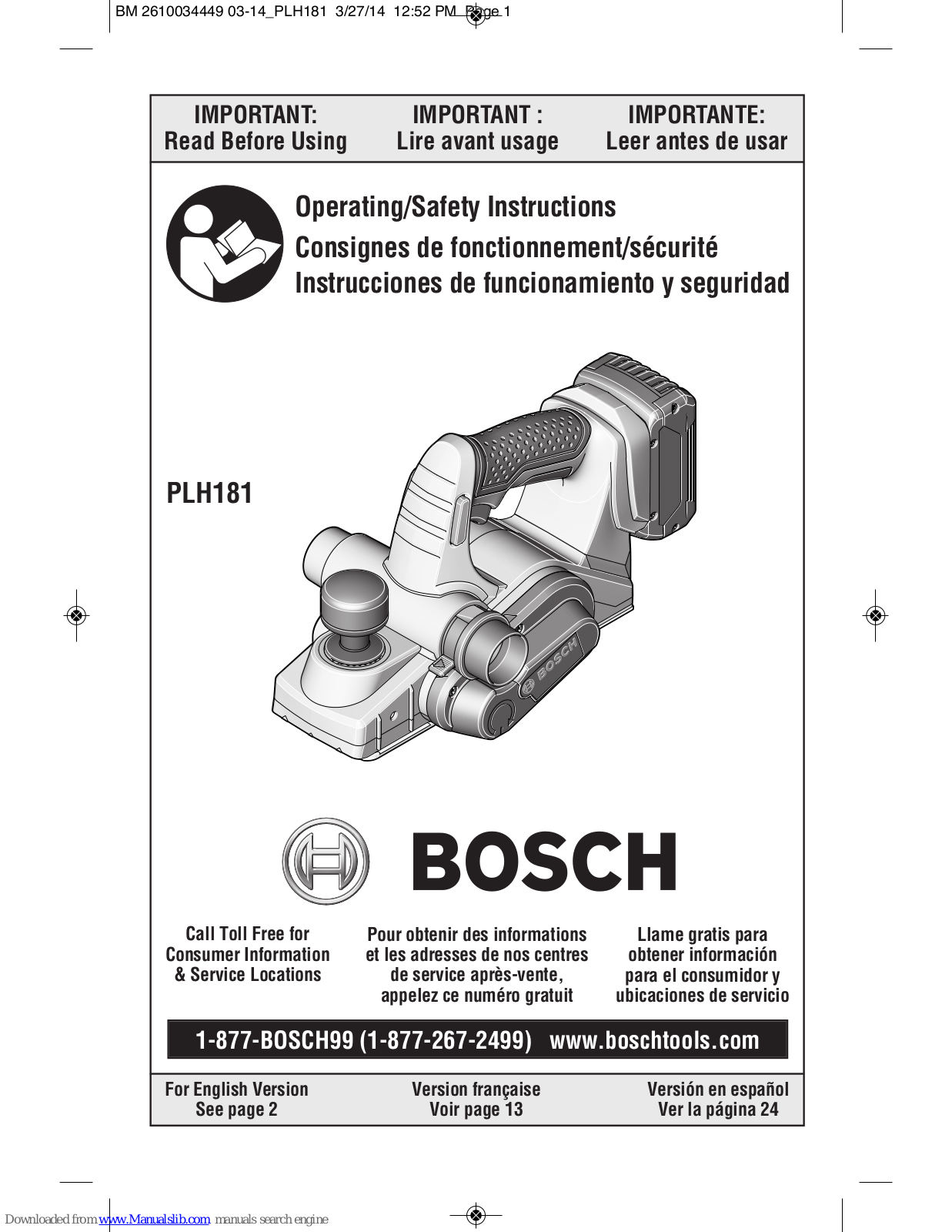 Bosch PLH181 Operating/safety Instructions Manual