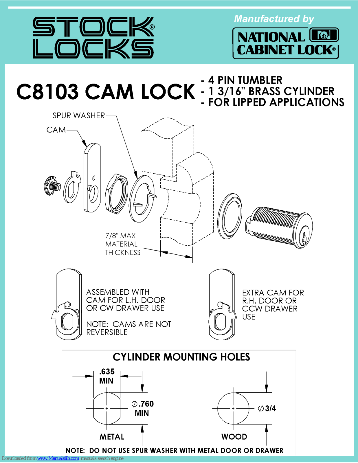National Cabinet Lock C8103 Dimensional Drawing - ManualMachine.com