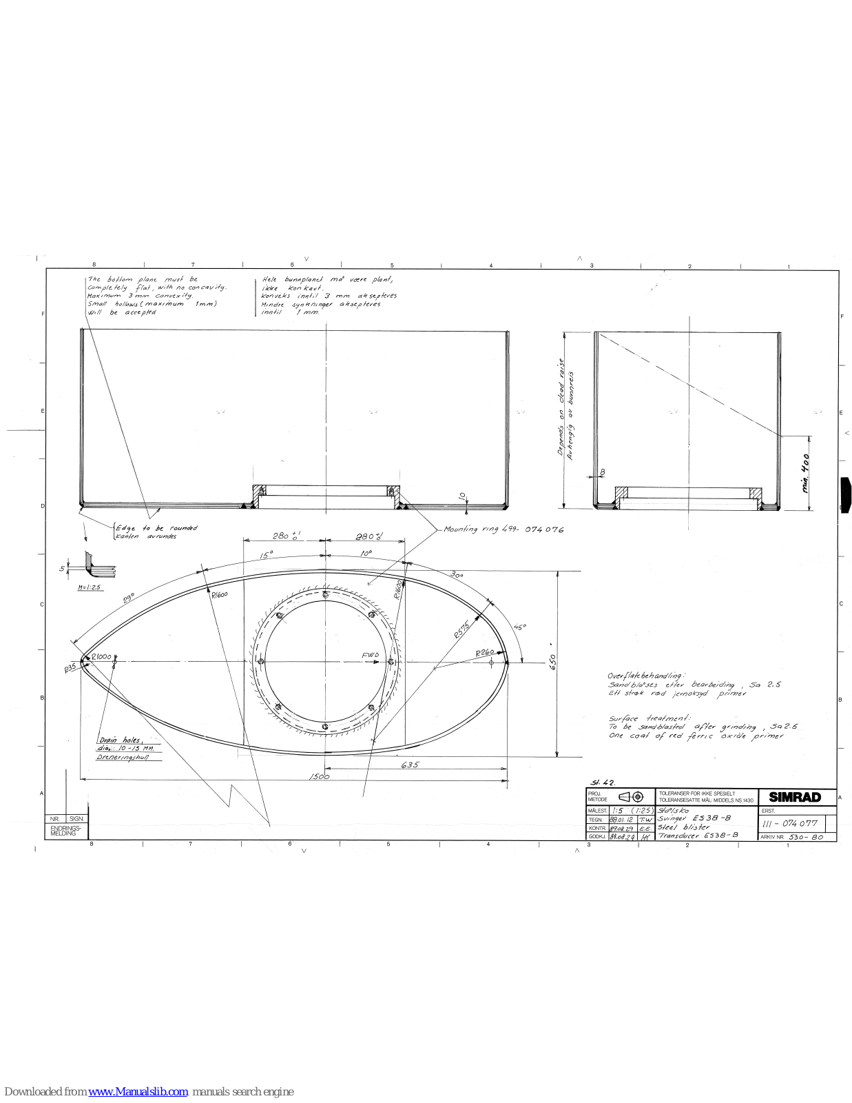 Simrad STEEL BLISTER ES38-B - SCHEMA REV A, STEEL BLISTER ES38-B A User Manual