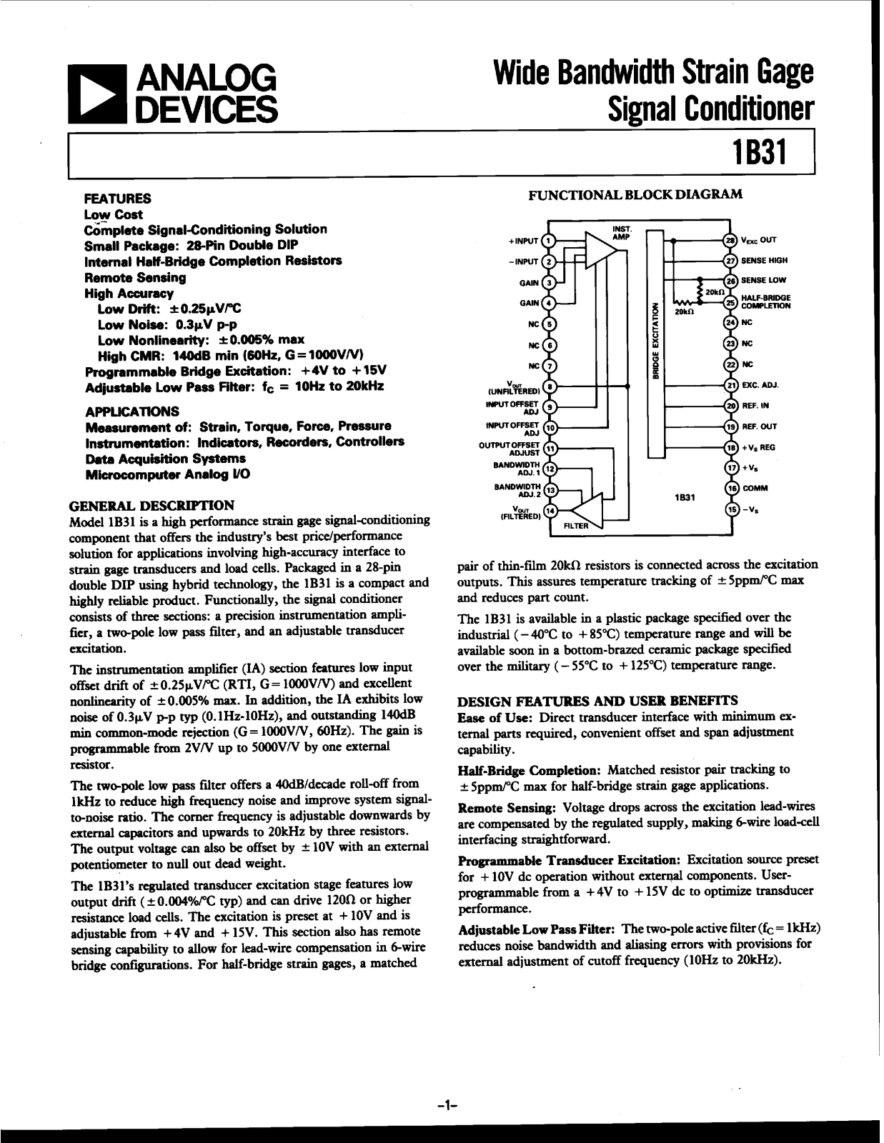 Analog Devices 1B31SD Datasheet