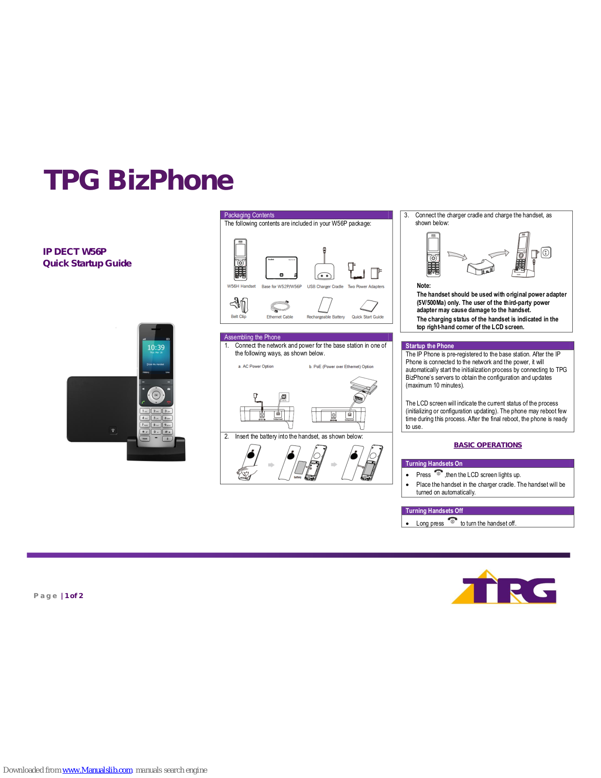 TPG BizPhone W56P Quick Start Up Manual