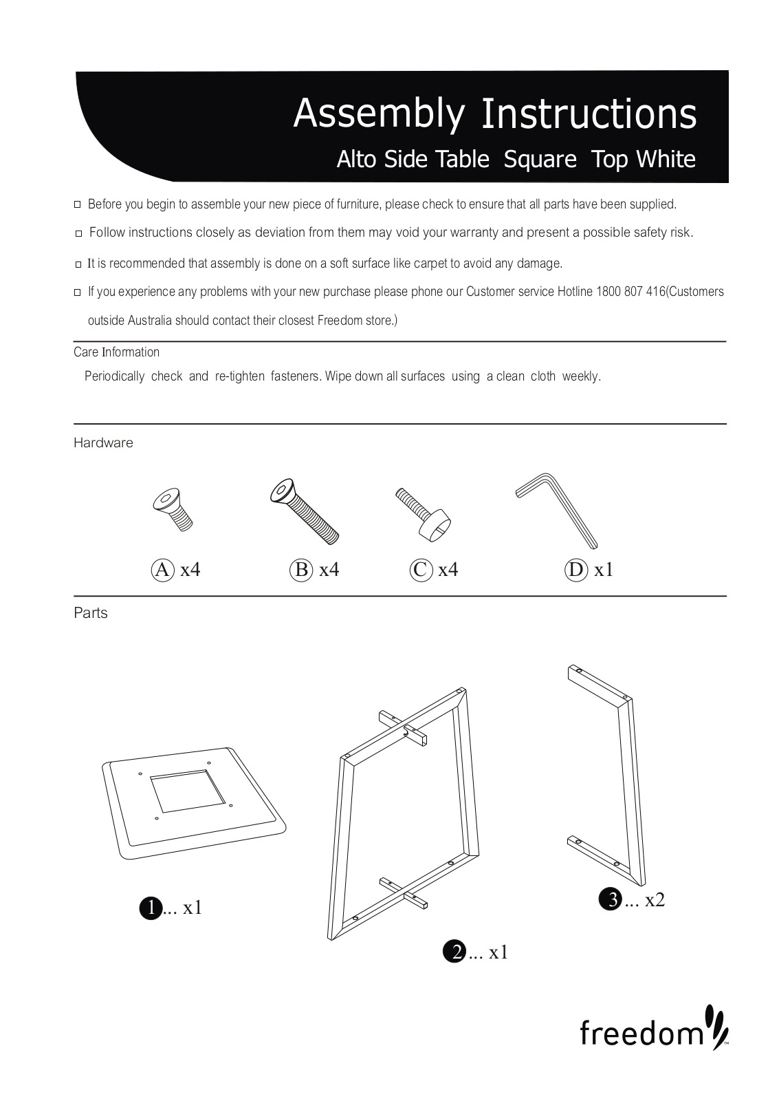 Freedom Alto Side Table Square Top Assembly Instruction