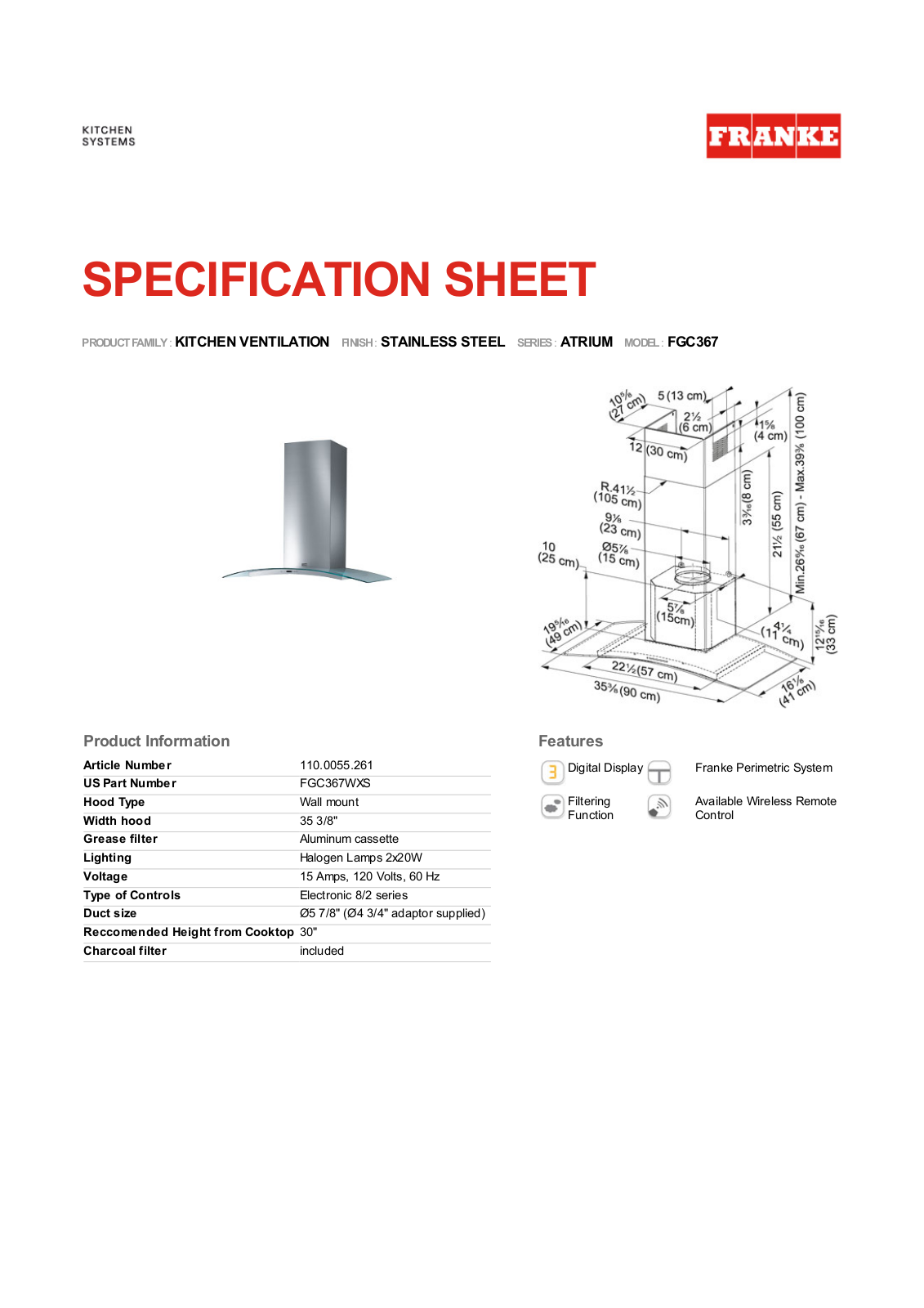 Franke Foodservice FGC367 User Manual