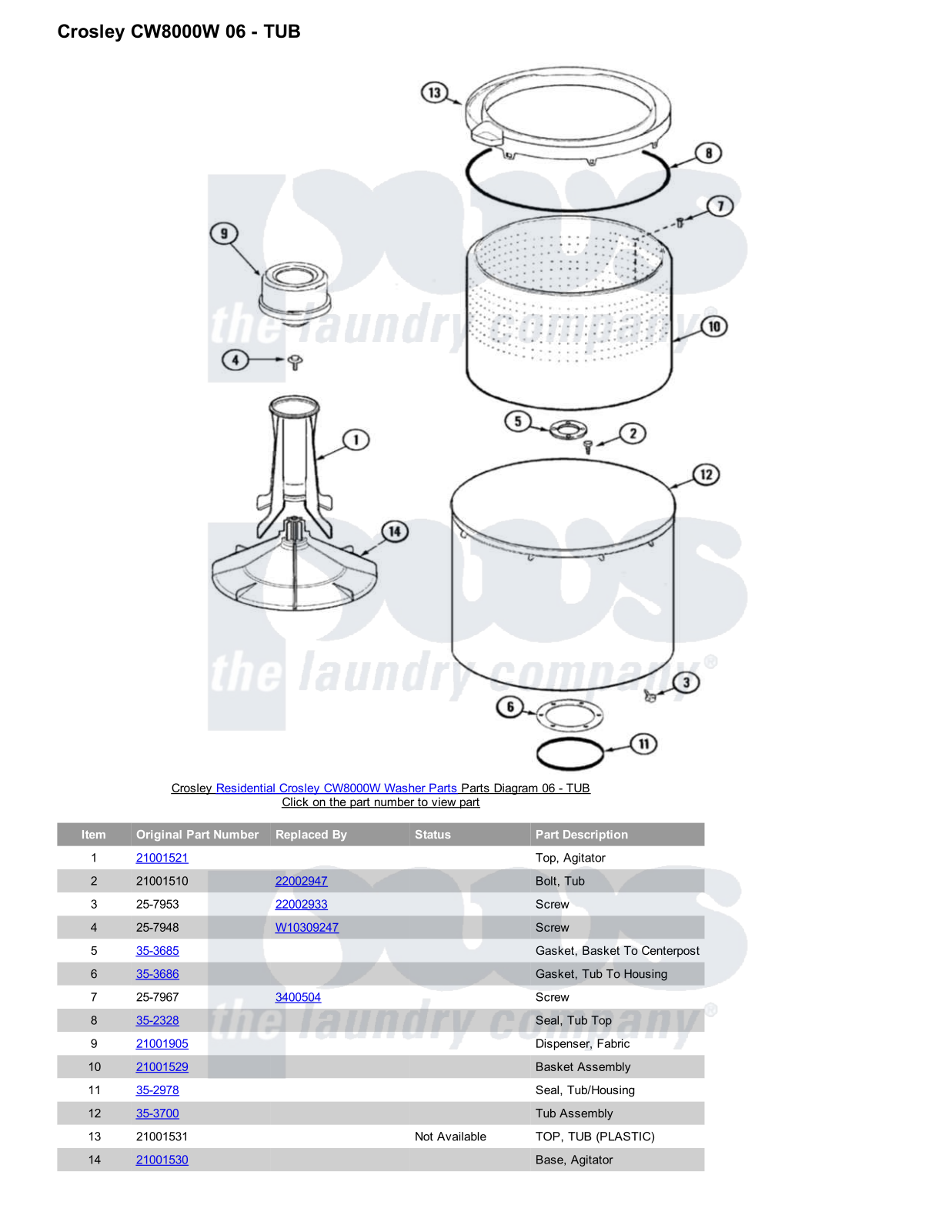 Crosley CW8000W Parts Diagram