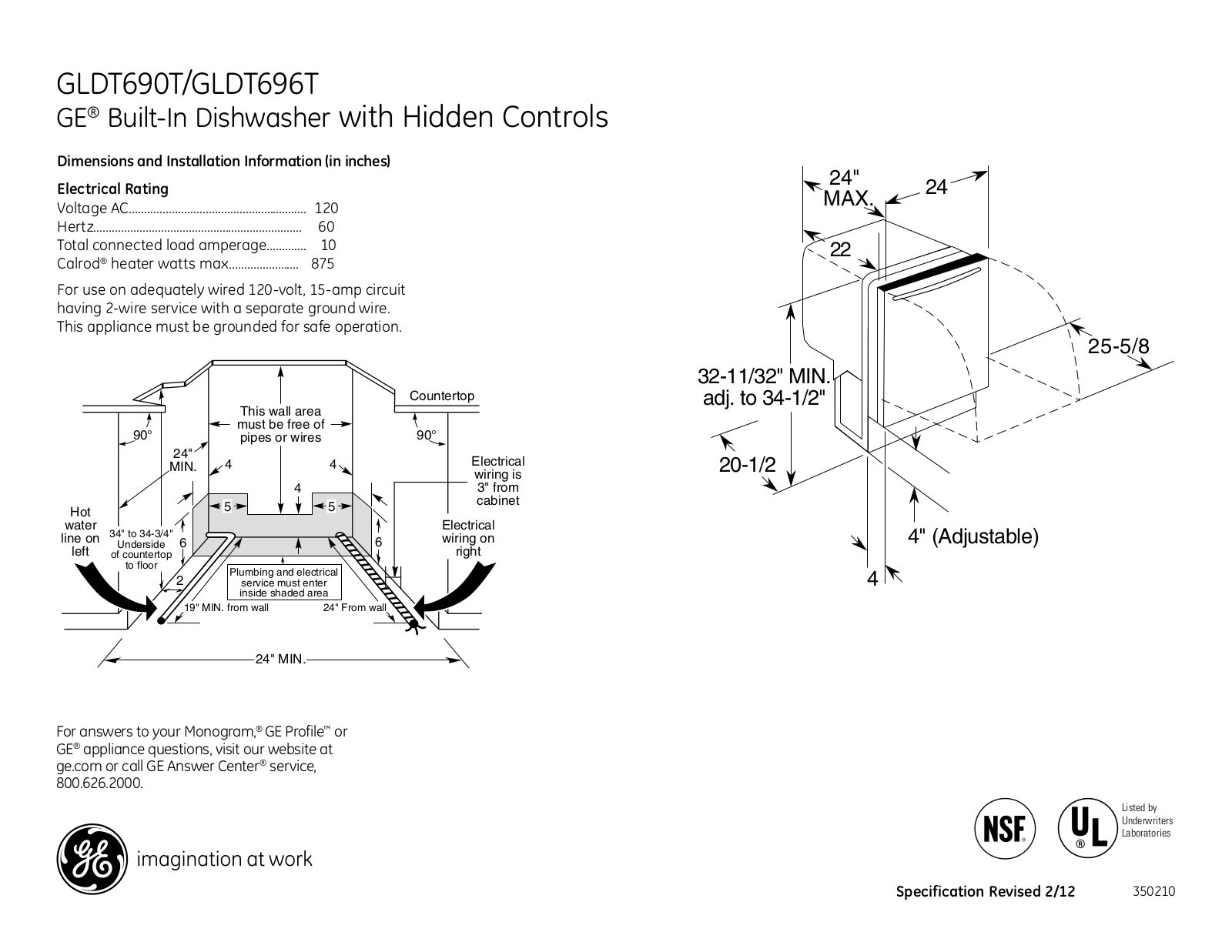 GE GLDT690T, GLDT696T Specification