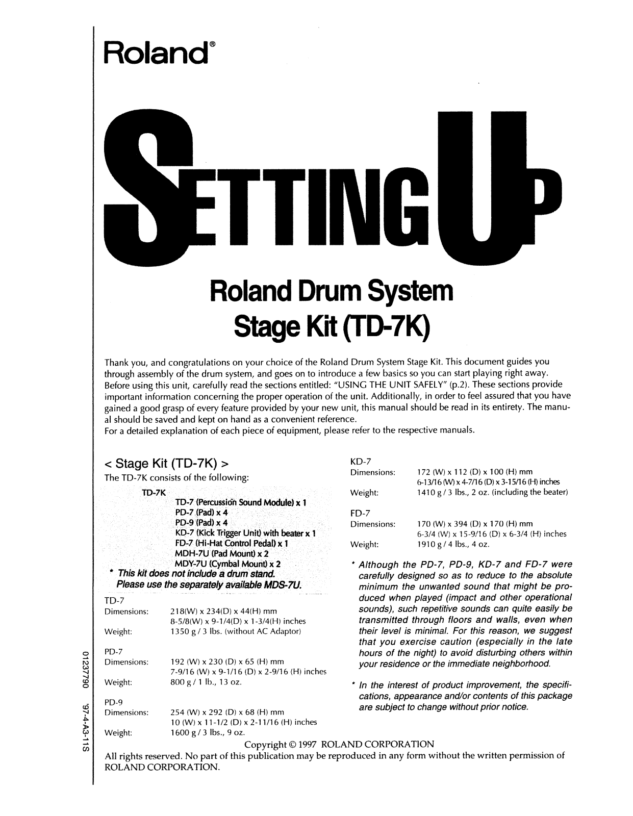 Roland Corporation TD-7K Owner's Manual