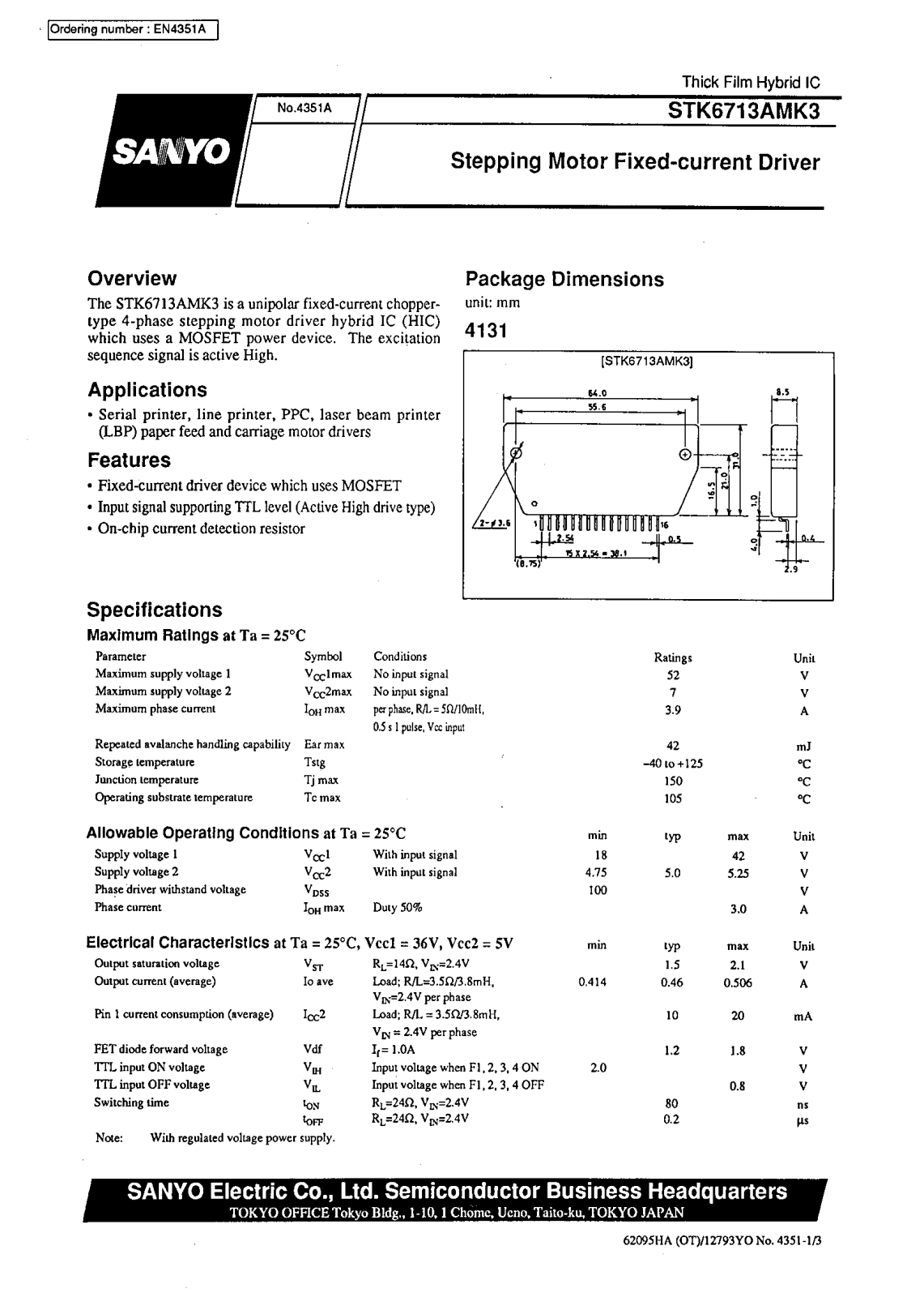 SANYO STK6713AMK3 Datasheet