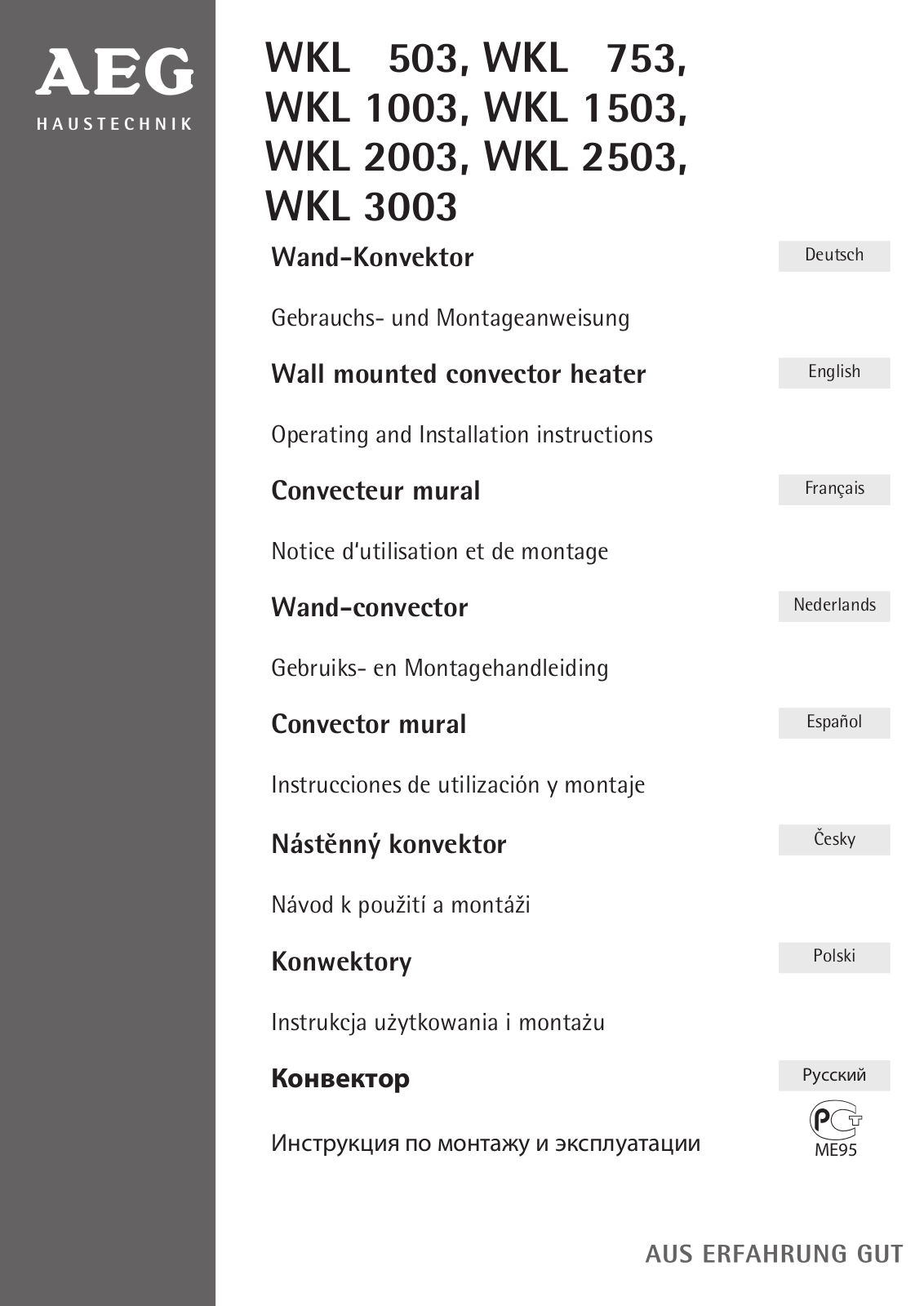 AEG WKL 753, WKL 503, WKL 1003, WKL 2503, WKL 3003 User Manual