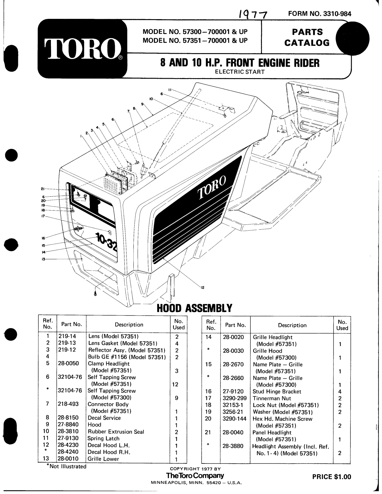 Toro 57351, 57300 Parts Catalogue