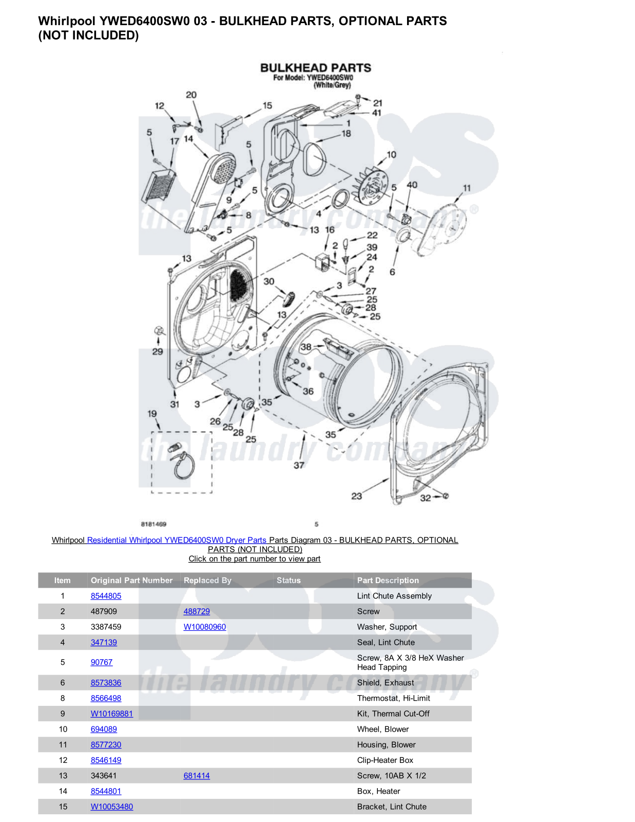 Whirlpool YWED6400SW0 Parts Diagram