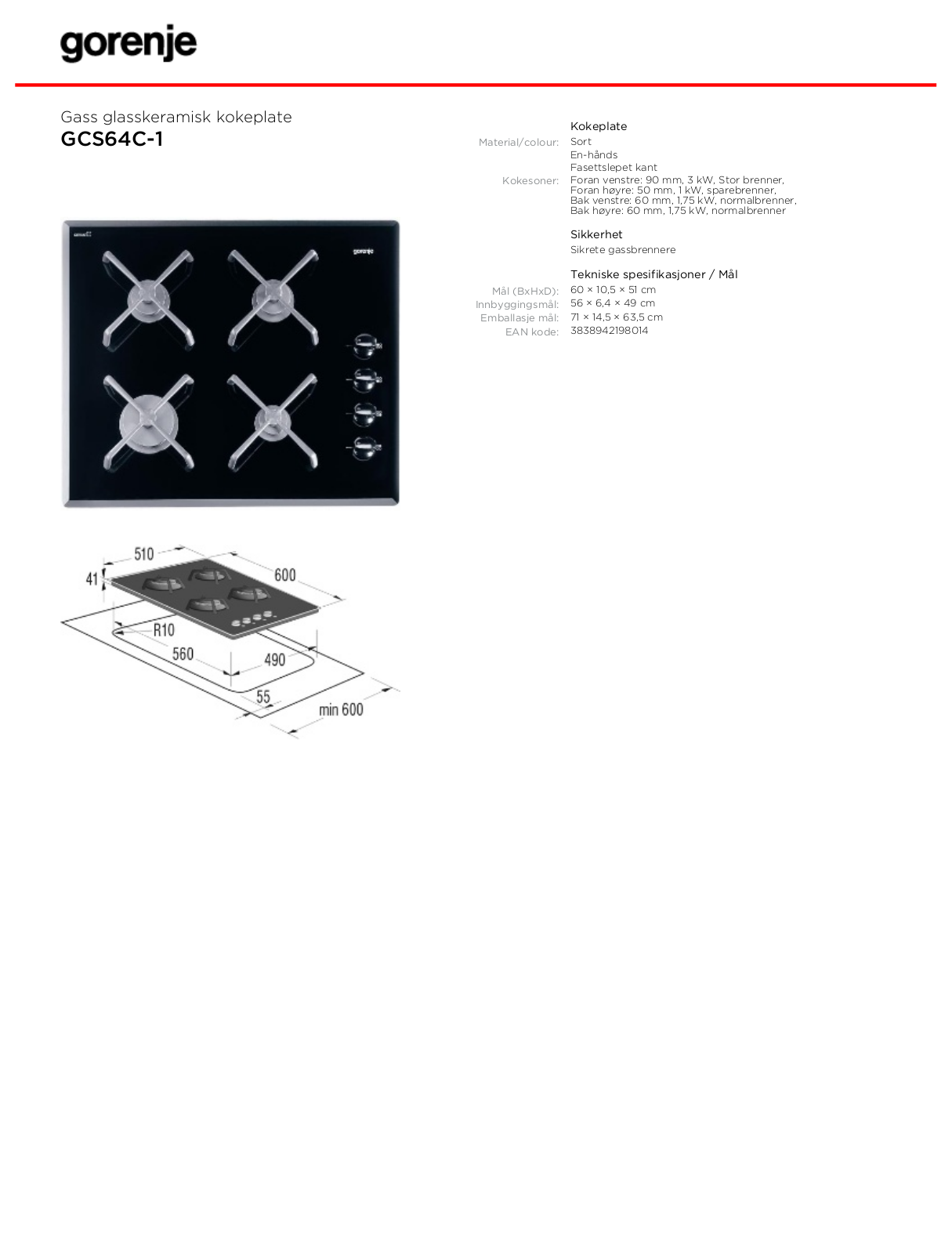 Gorenje GCS64C-1 DATASHEET