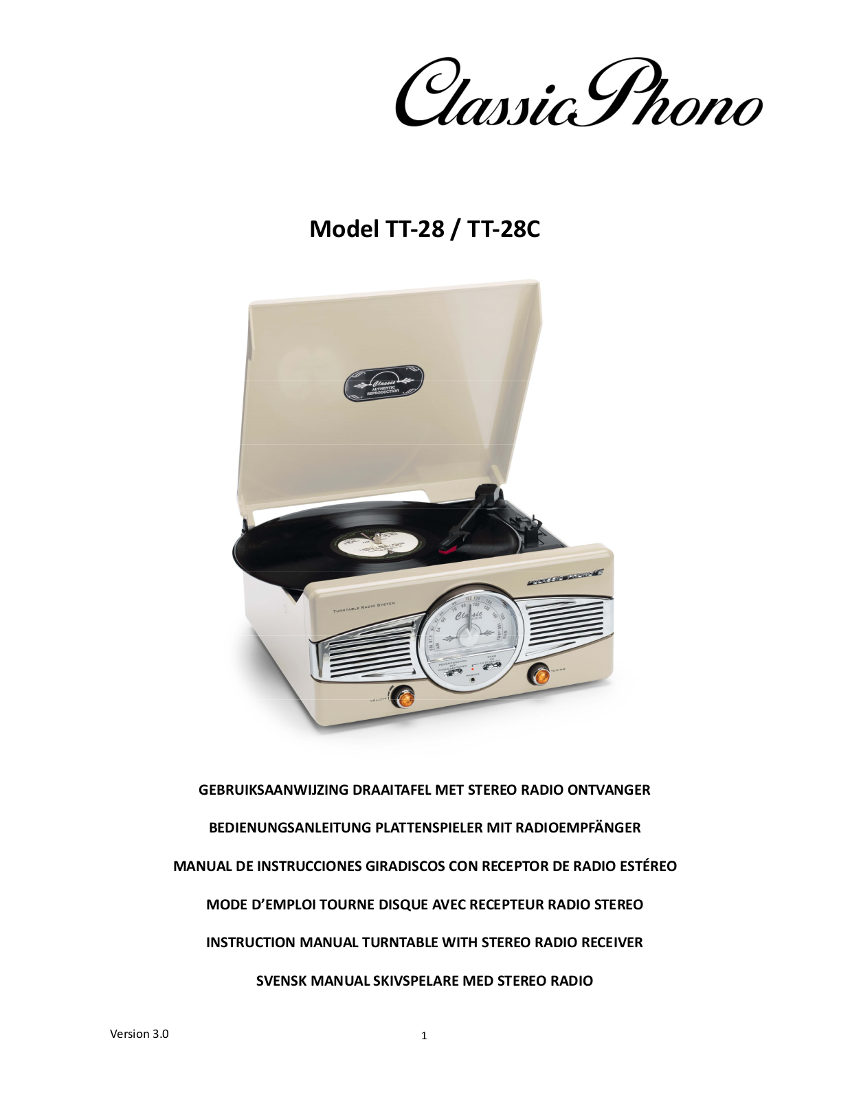 Classic Phono TT-28, TT-28C Instruction Manual