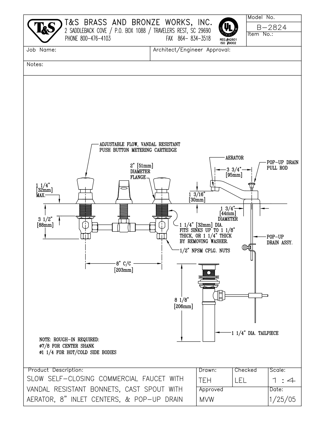 T&S Brass Manuals B-2824 User Manual