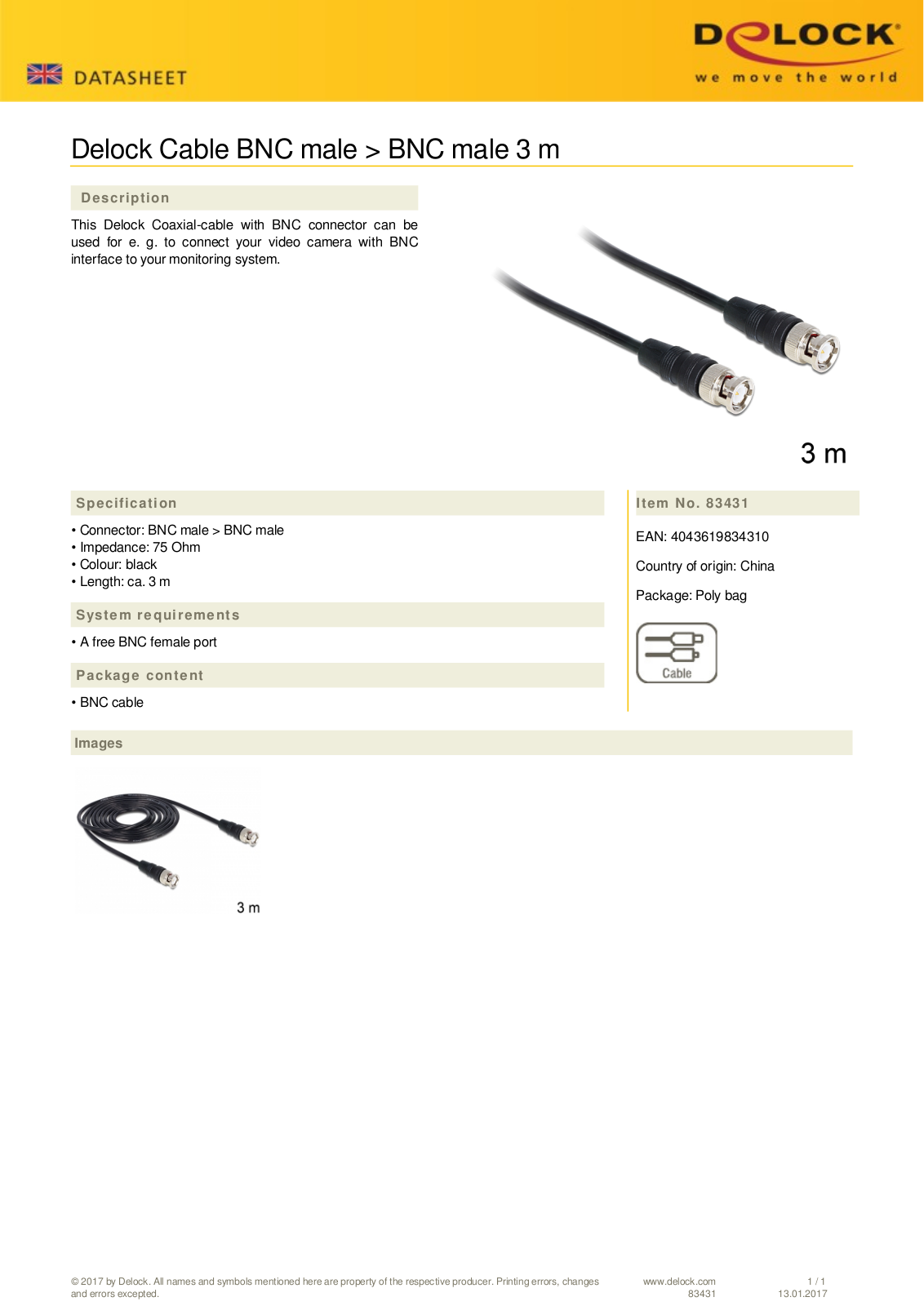 DeLOCK BNC Kabel 3m User Manual