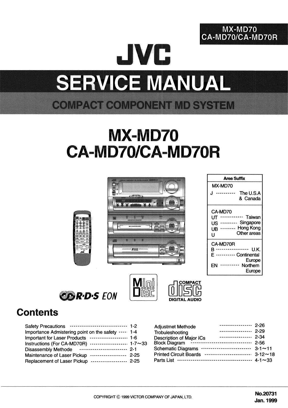 JVC MD70R, CA-MD70U, CA-MD70 Service Manual
