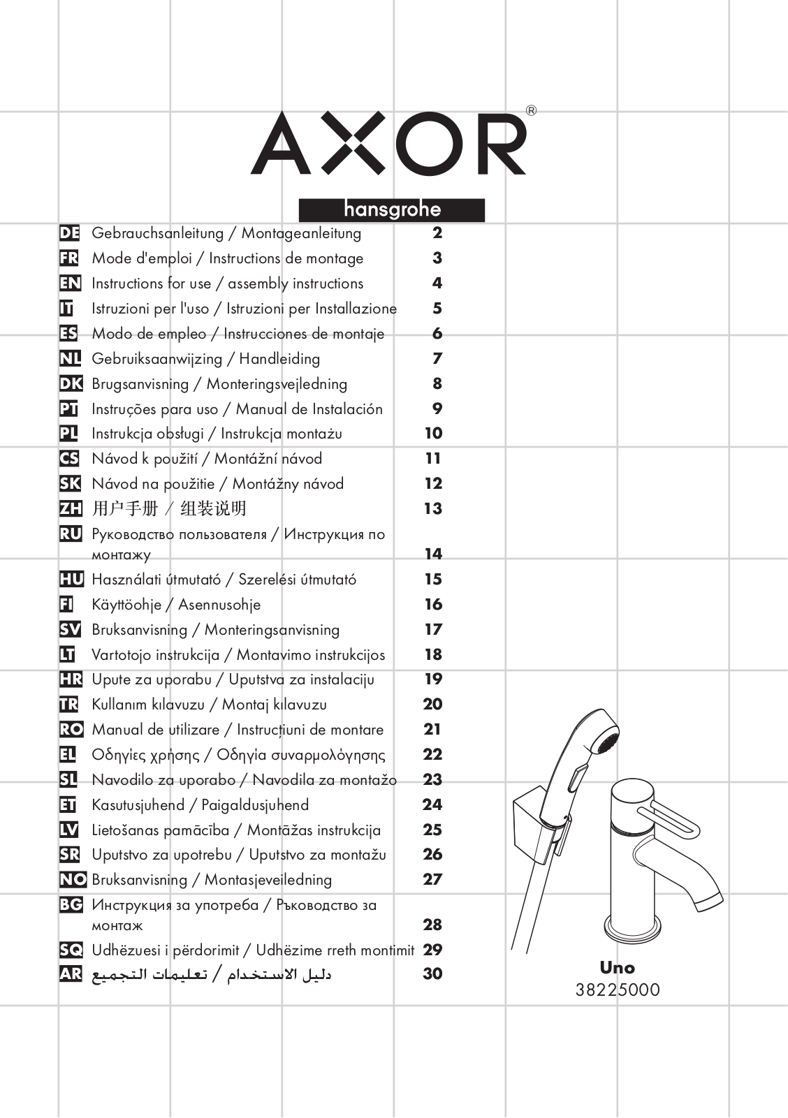 Hansgrohe 38225000 Instructions For Use/assembly Instructions