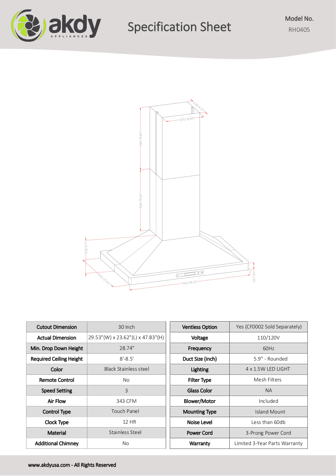 AKDY RH0405 Specifications