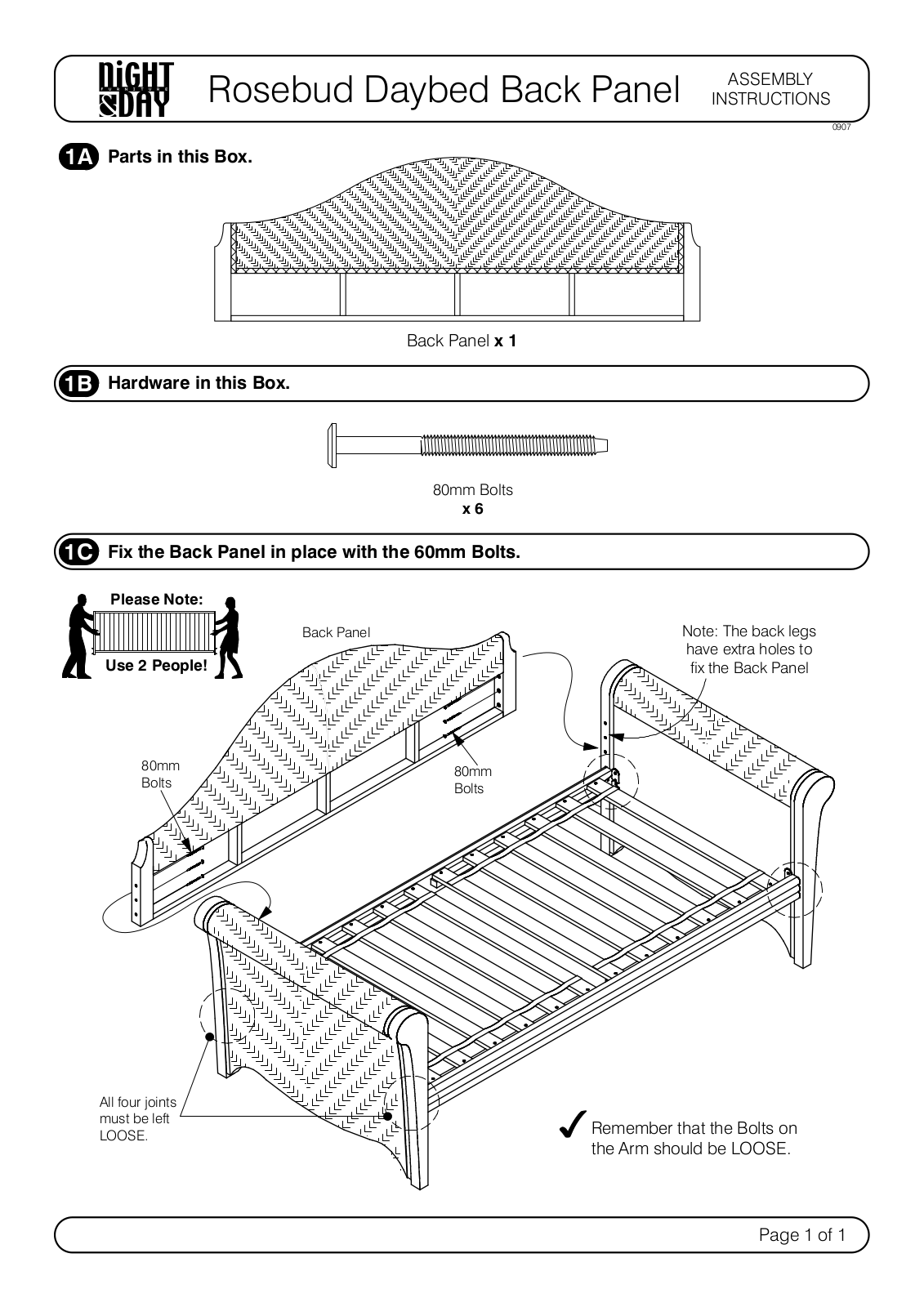 Night & Day Rosebud Daybed Arms Assembly Instruction