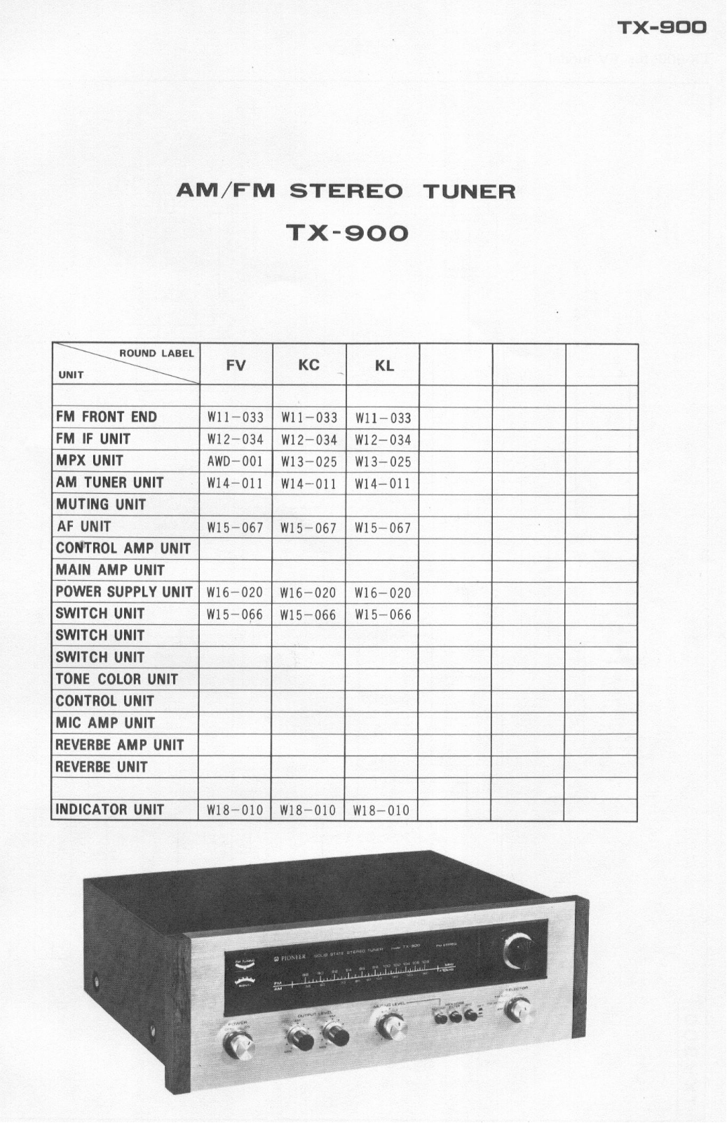 Pioneer TX-900 Schematic