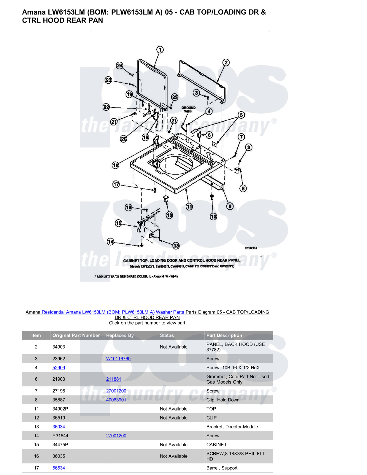 Amana LW6153LM Parts Diagram