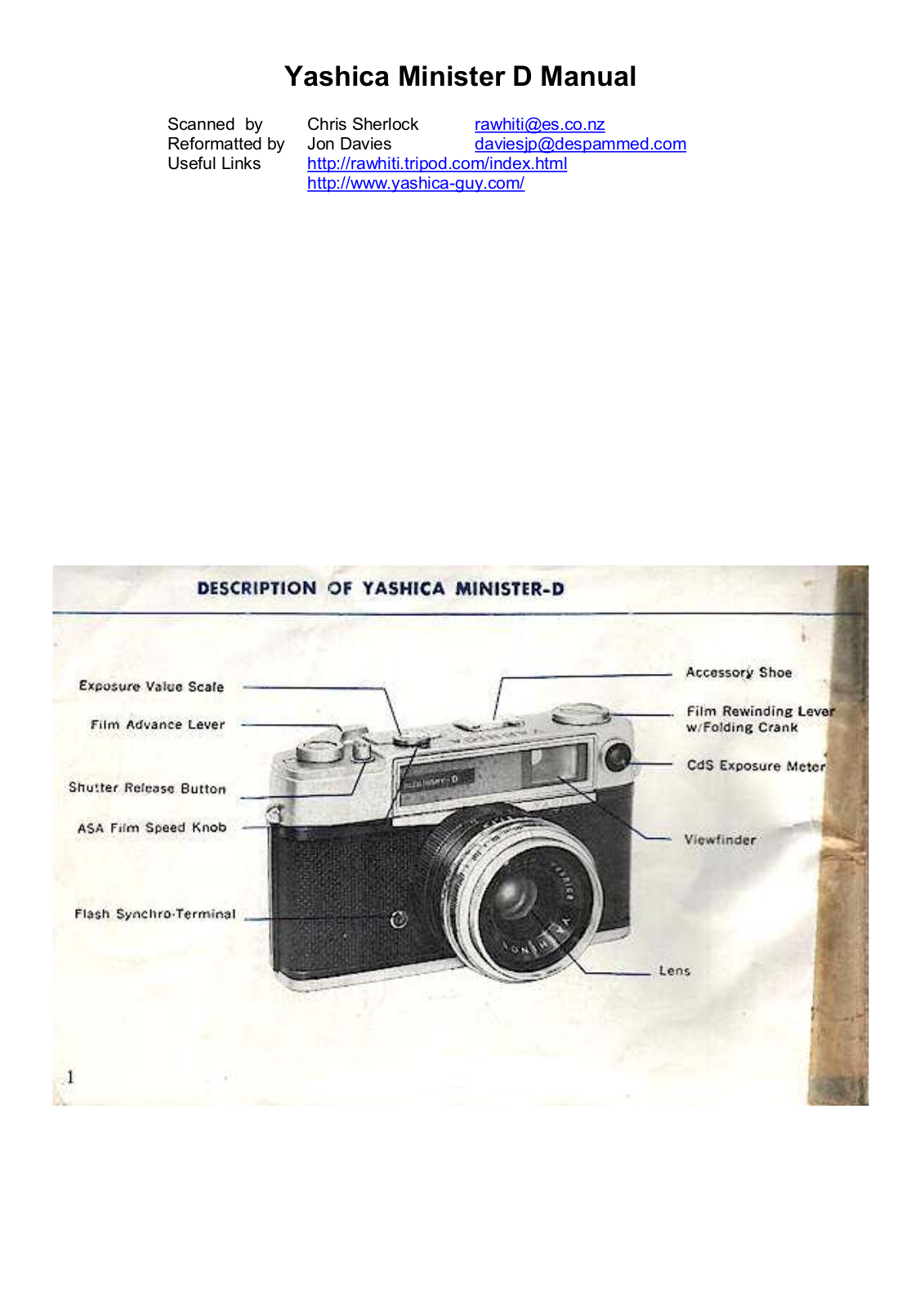 Yashica Minister D User Manual