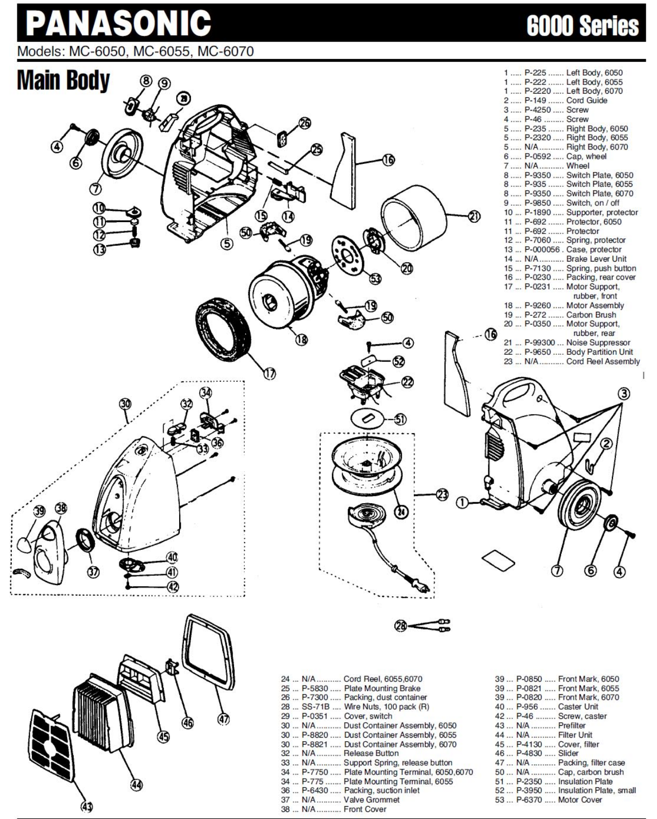 Panasonic 6055 Parts List