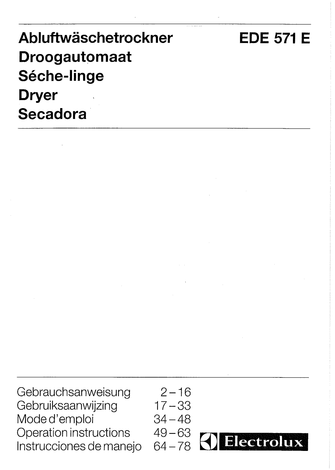 electrolux EDE571E User Manual