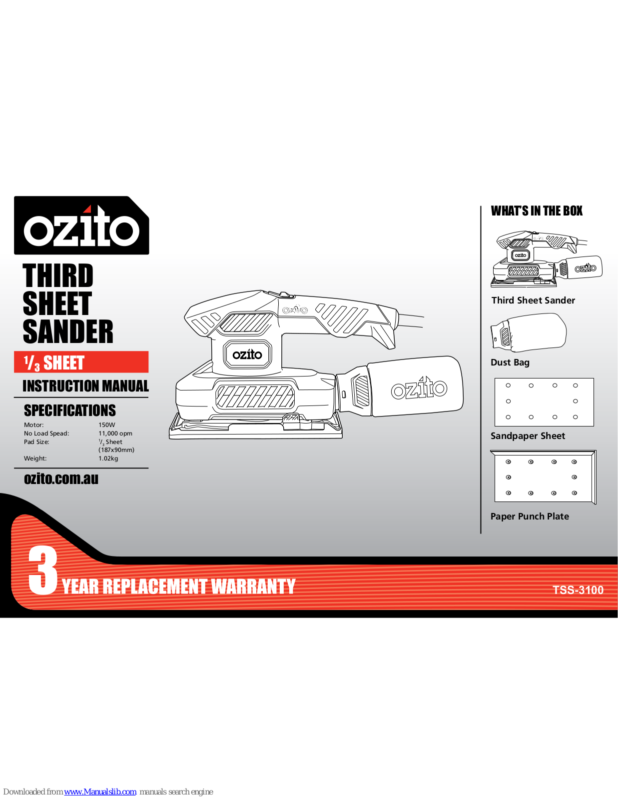 Ozito THIRD SHEET SANDER, TSS-3100 Instruction Manual