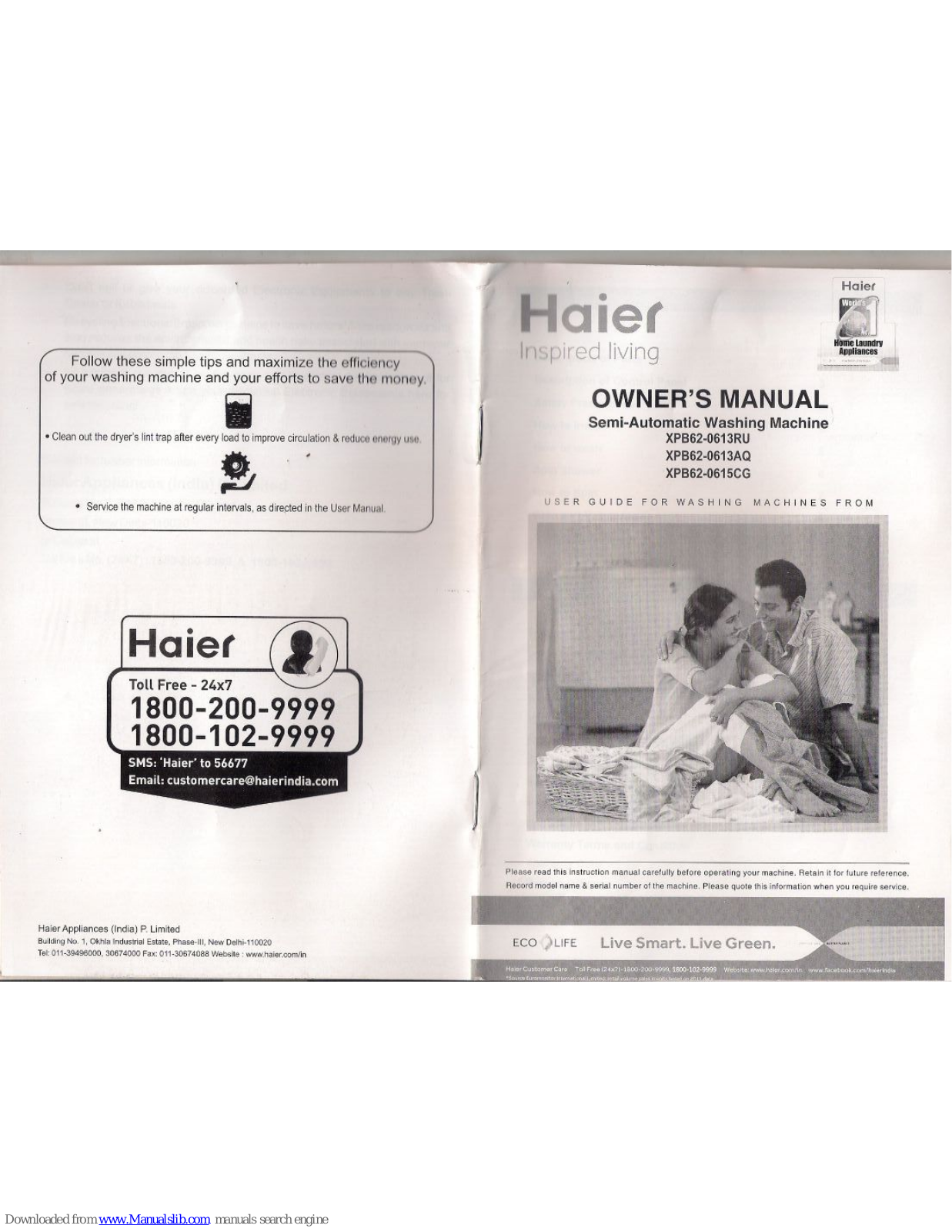 Haier XPB62-0613RU, XPB62-0613AQ, XPB62-0613CG Owner's Manual