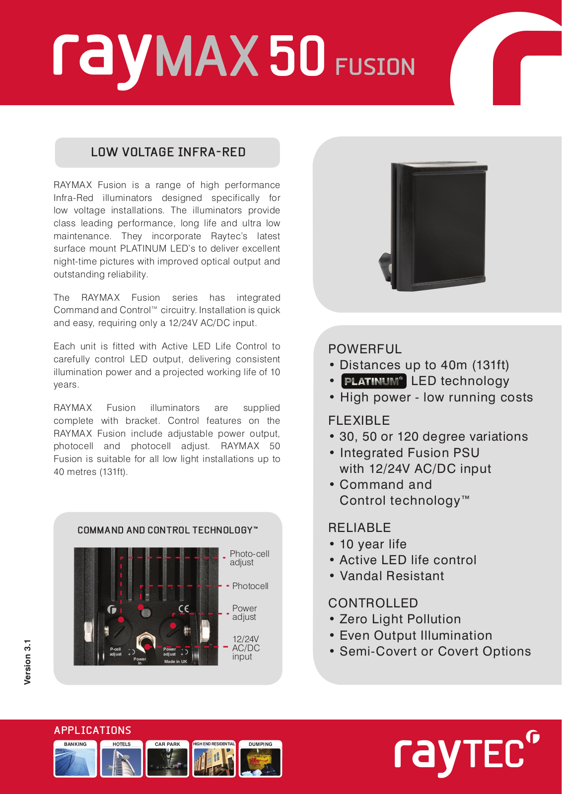 Raytec RM50-F-120, RM50-F-30, RM50-F-50 Specsheet