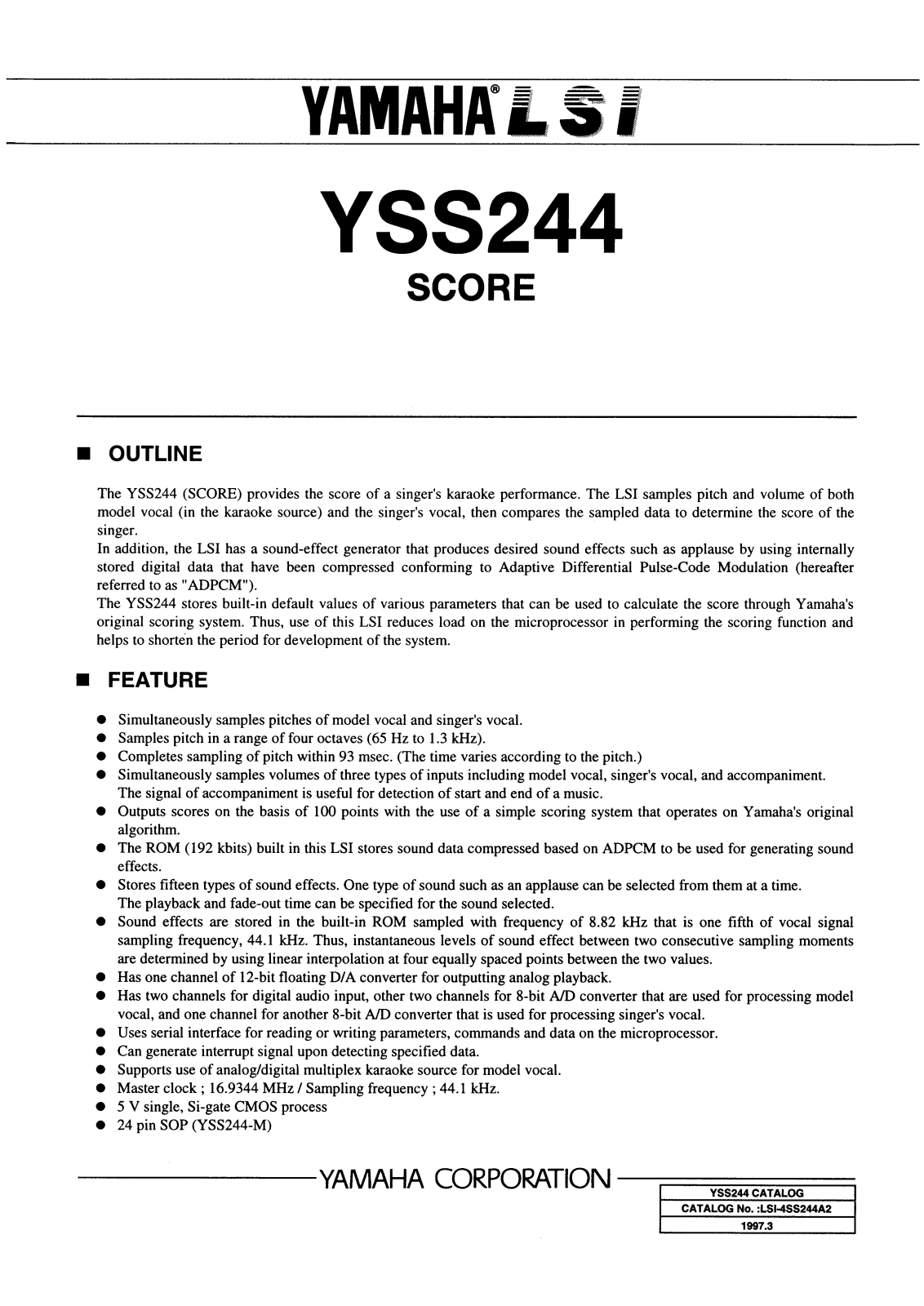 YAMAHA YSS244-M Datasheet