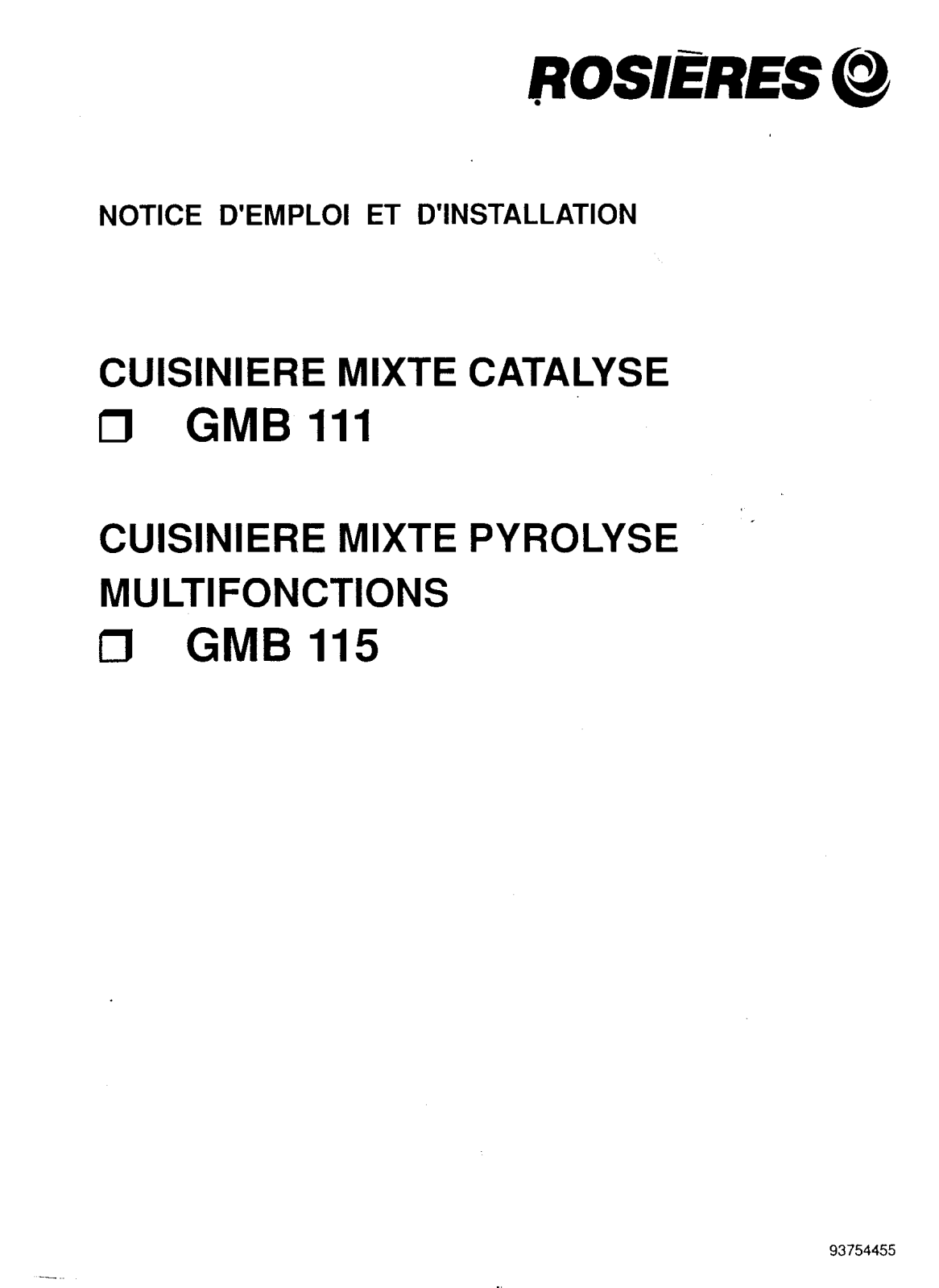 ROSIERES GMB 111, GMB 115 User Manual