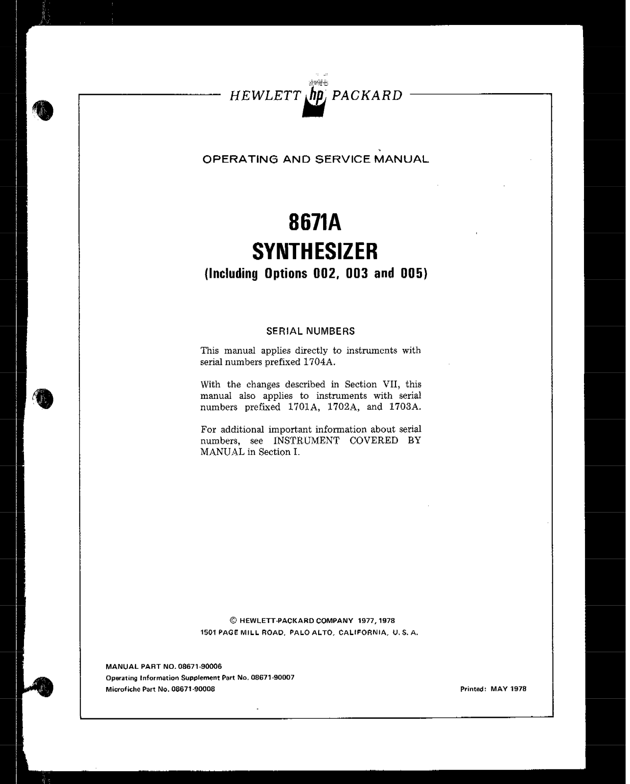 HP (Hewlett-Packard) 8671A User Manual