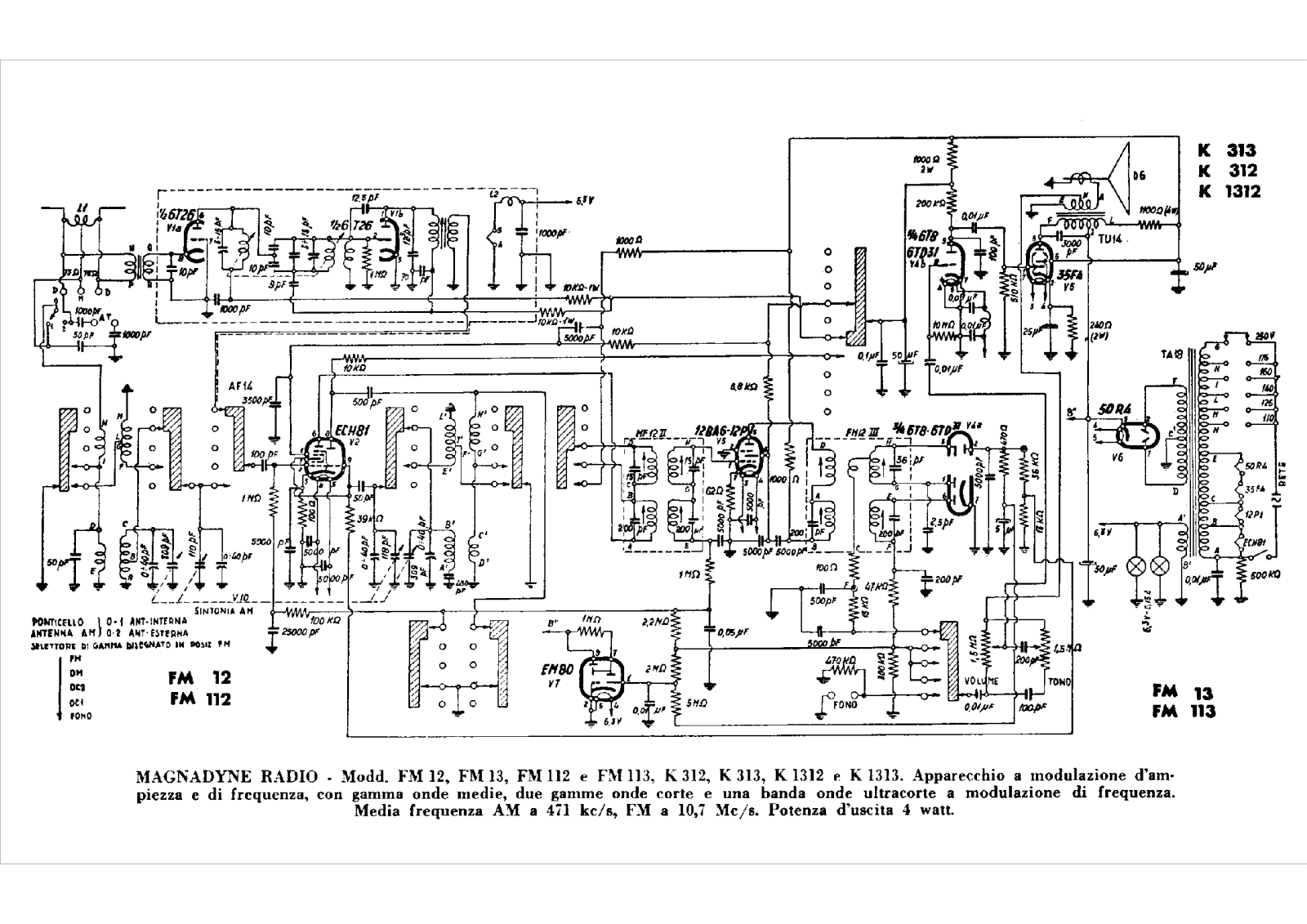 Magnadyne fm12, fm13, fm112, fm113 schematic