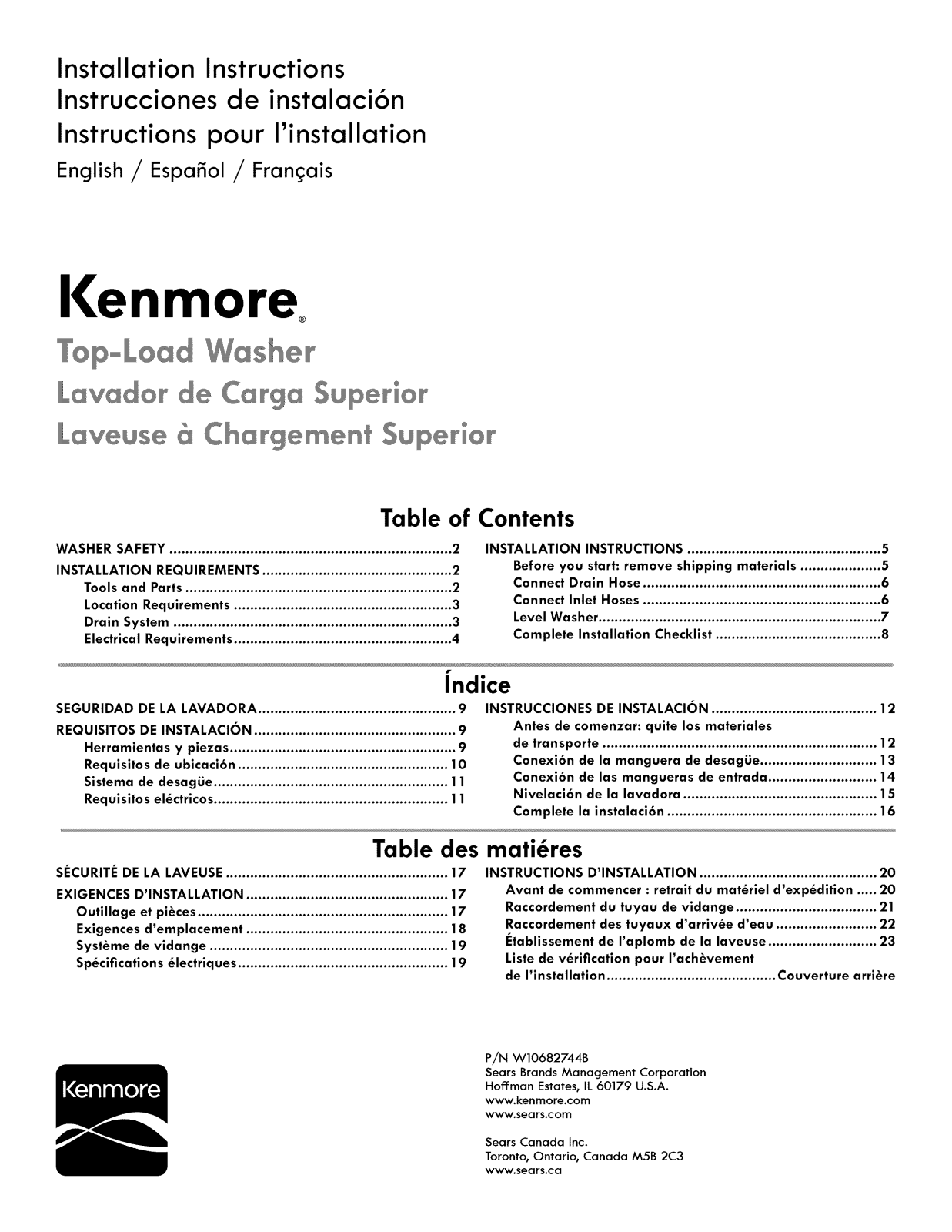 Kenmore 11020232710, 11020232711, 11020372710, 11020372711, 11026132410 Installation Guide - ManualMachine.com