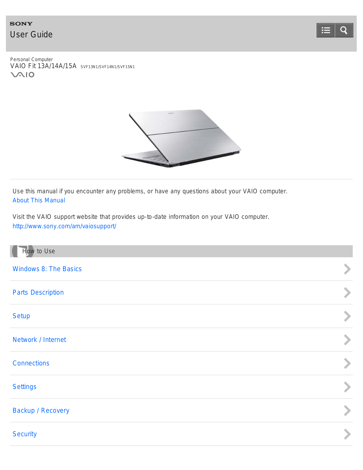 Sony SVF15N17CXS User Manual