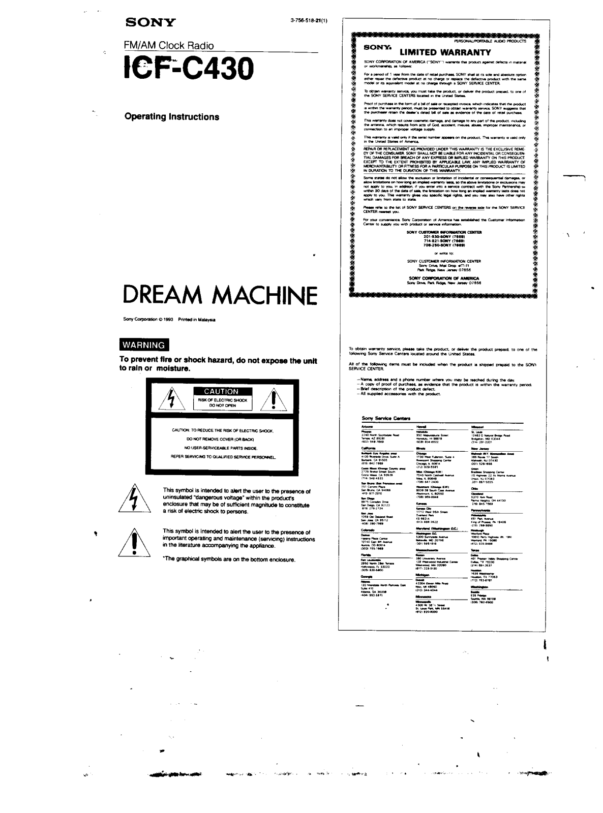 Sony ICF-C430 Operating Instructions