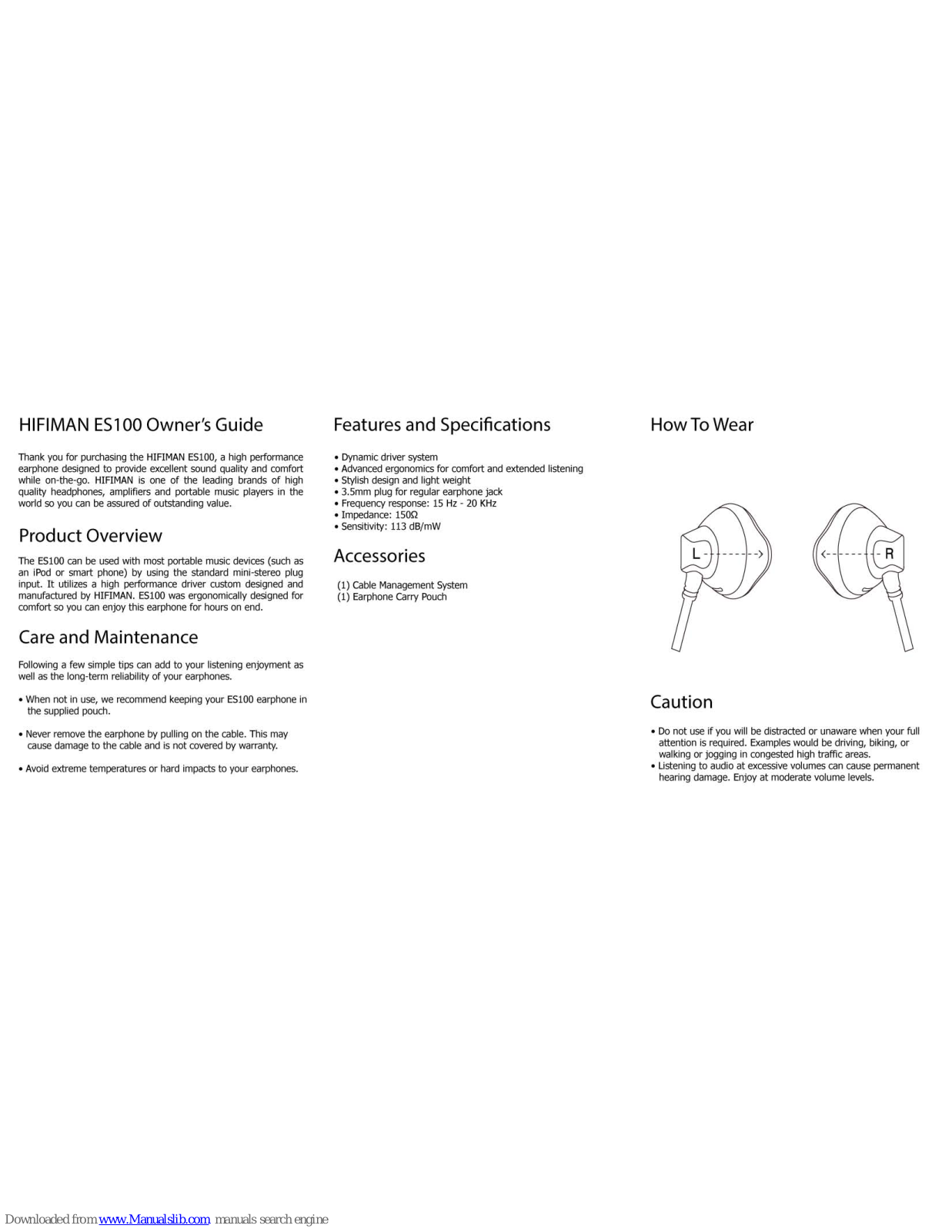 HiFiMAN ES100 Owner's Manual