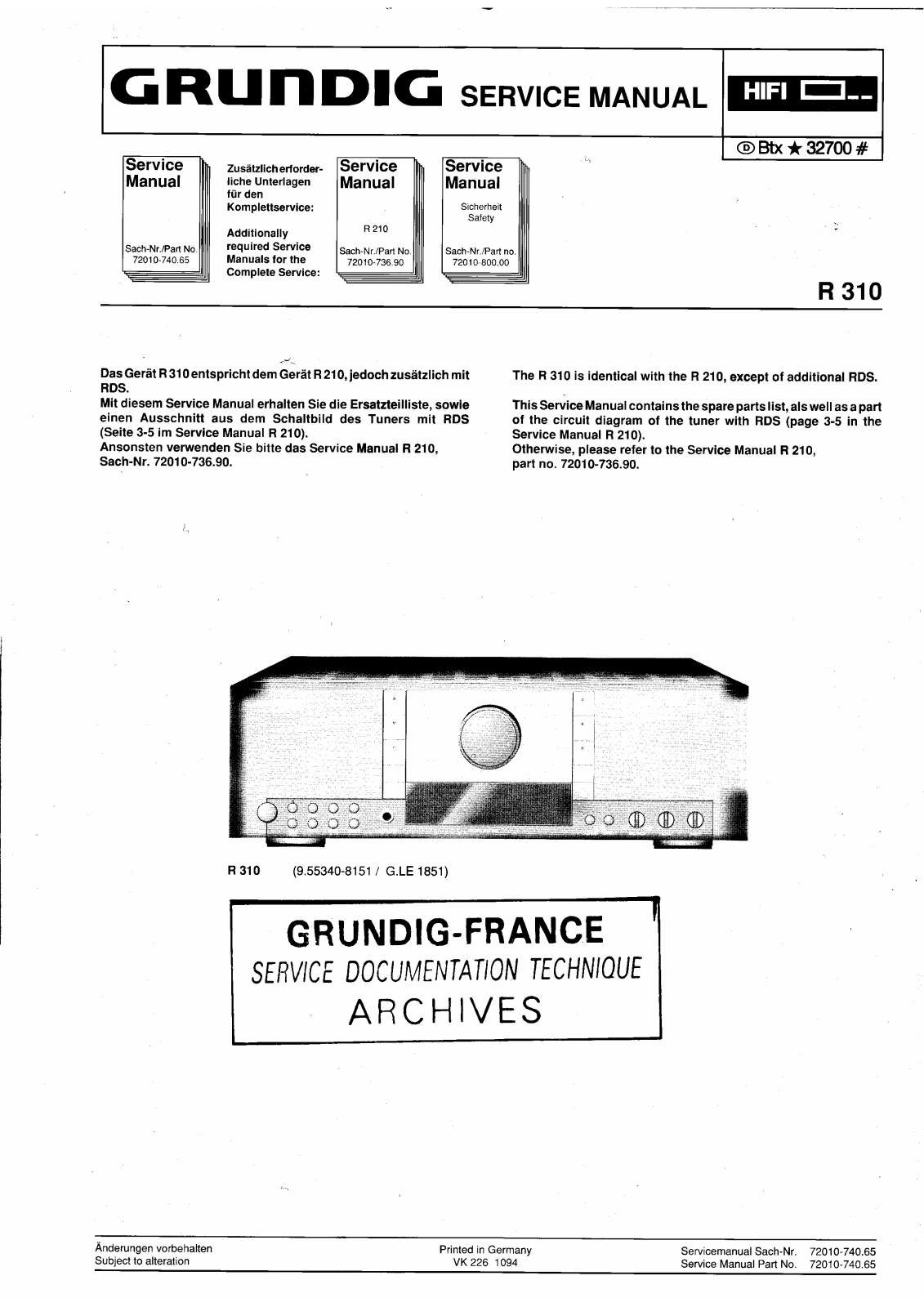 Grundig R-310 Service Manual