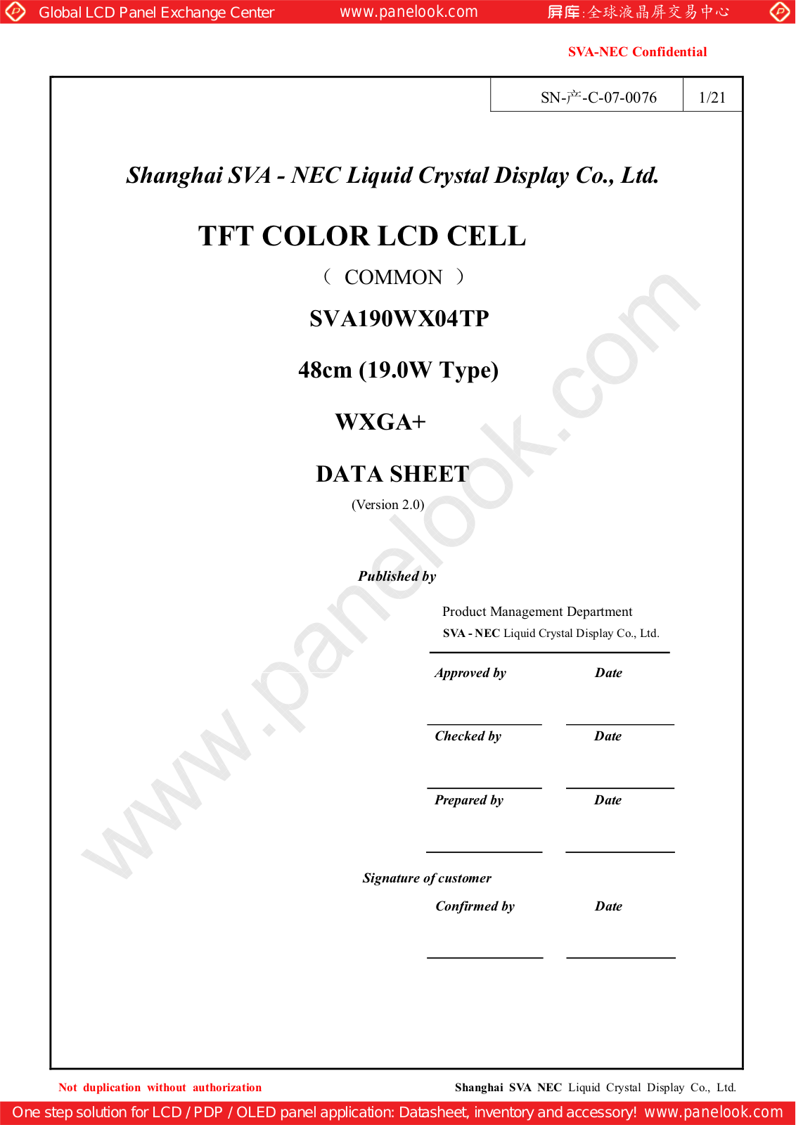 SVA-NEC SVA190WX04TP Specification - ManualMachine.com