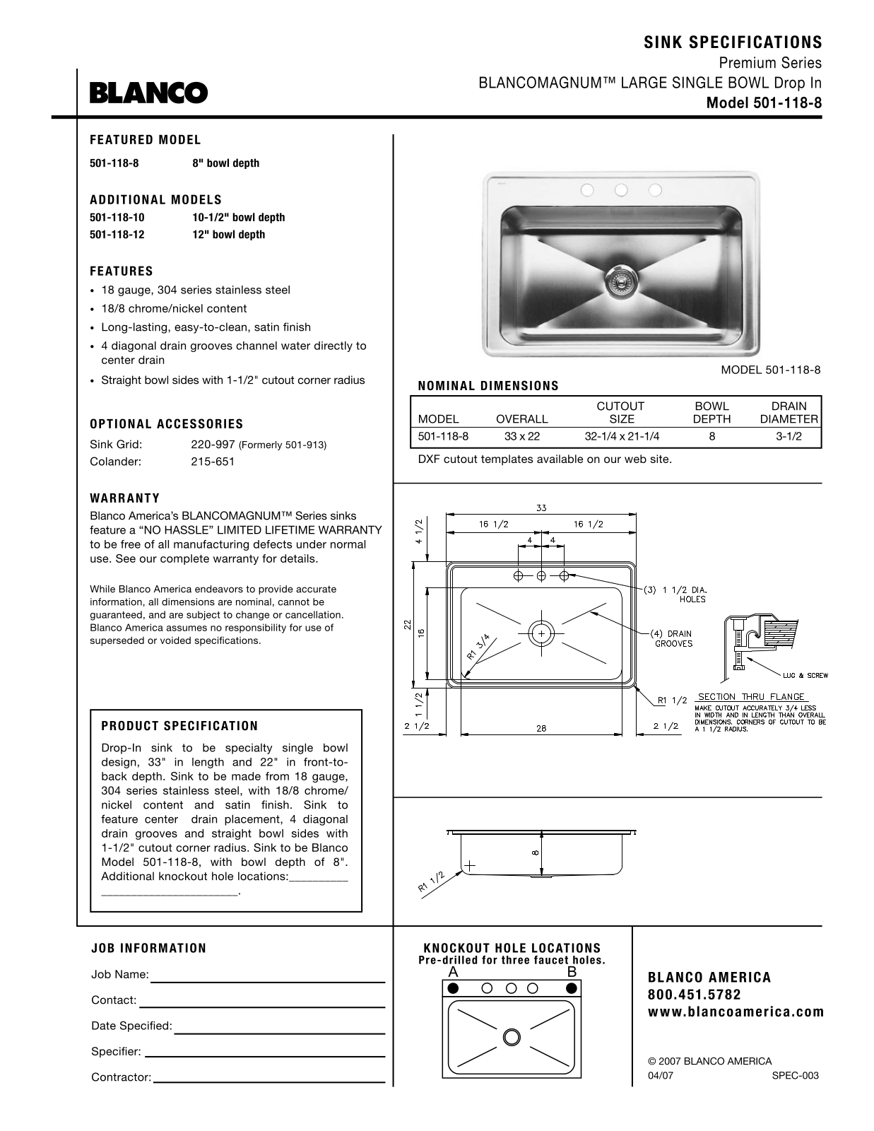 Blanco 501-118-8 User Manual